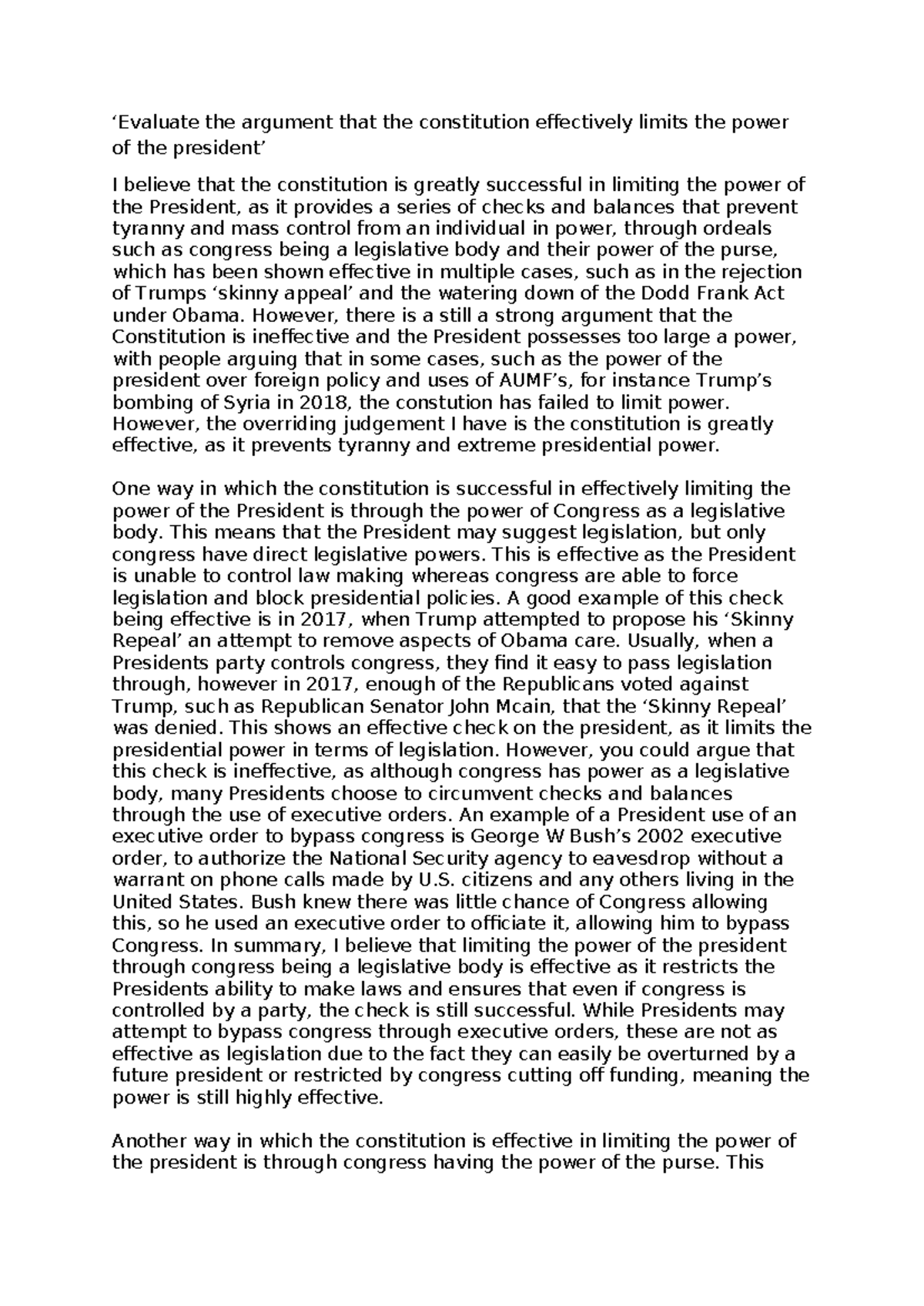 Constitutional Limits on Presidential Power: An Analytical Essay - Studocu