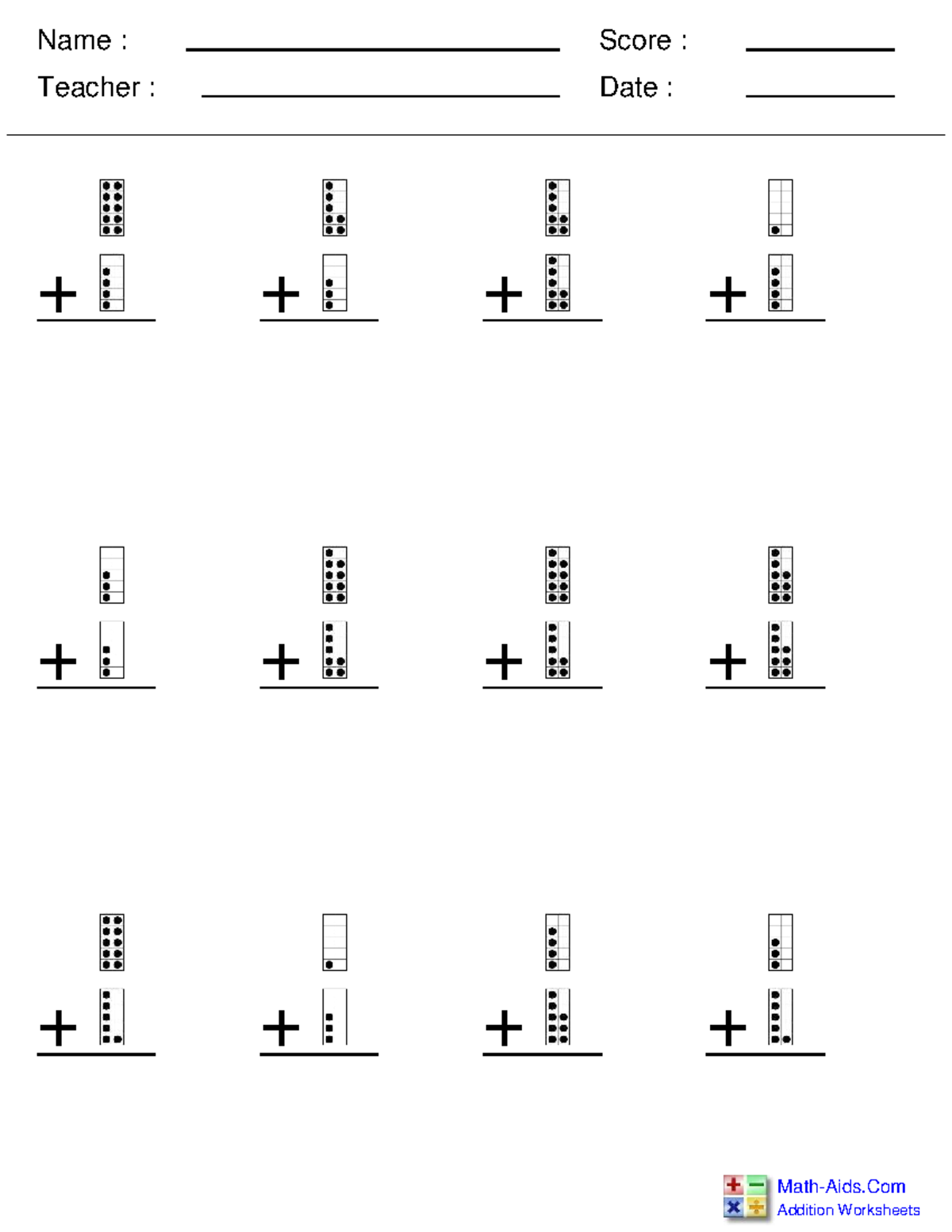 88 - ... - MGM222 - Name : Teacher : Date : Score : Addition Worksheets ...