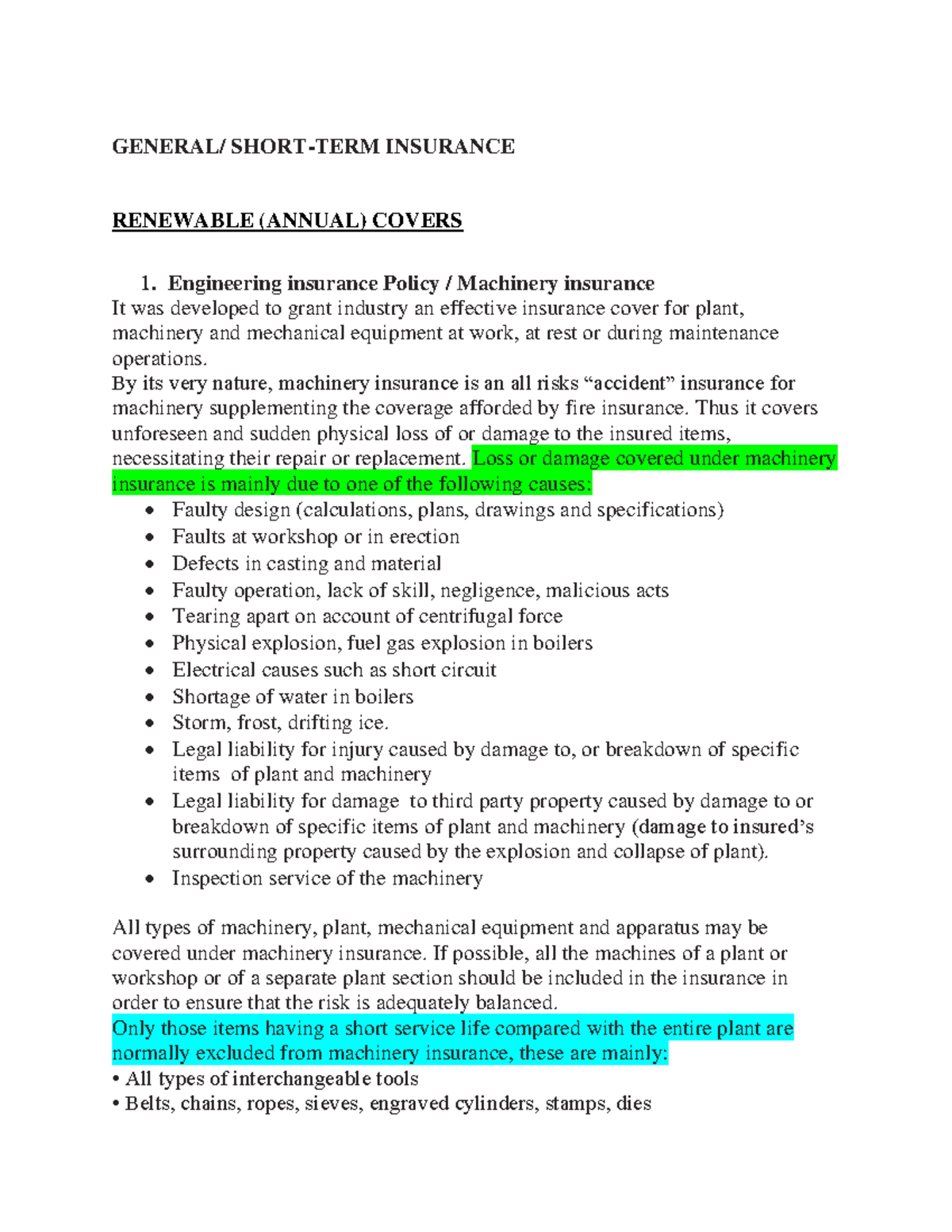 General Insurance Overview: Key Policies and Coverage Details - Studocu