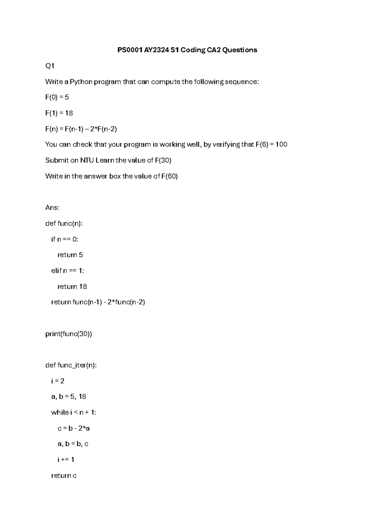 PS0001 AY2324 Final Coding CA2 Questions and Solutions - Studocu