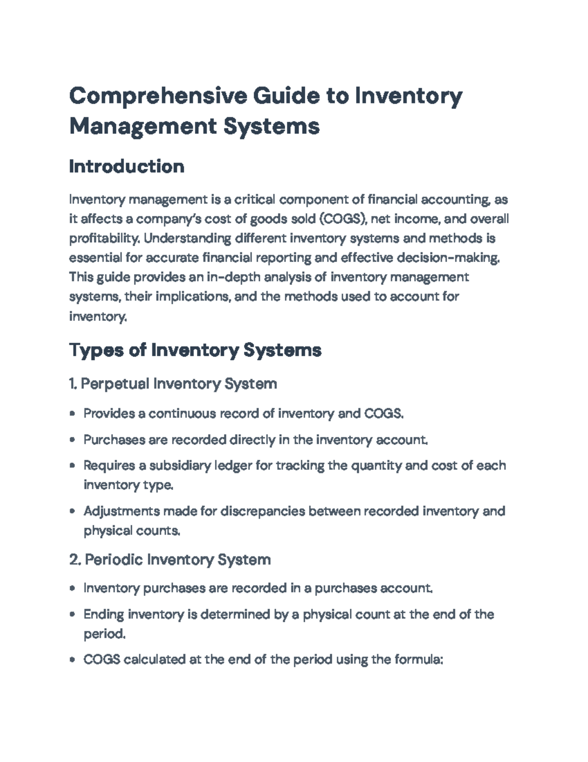 Comprehensive Inventory Management Systems Guide (FIN 301 ...