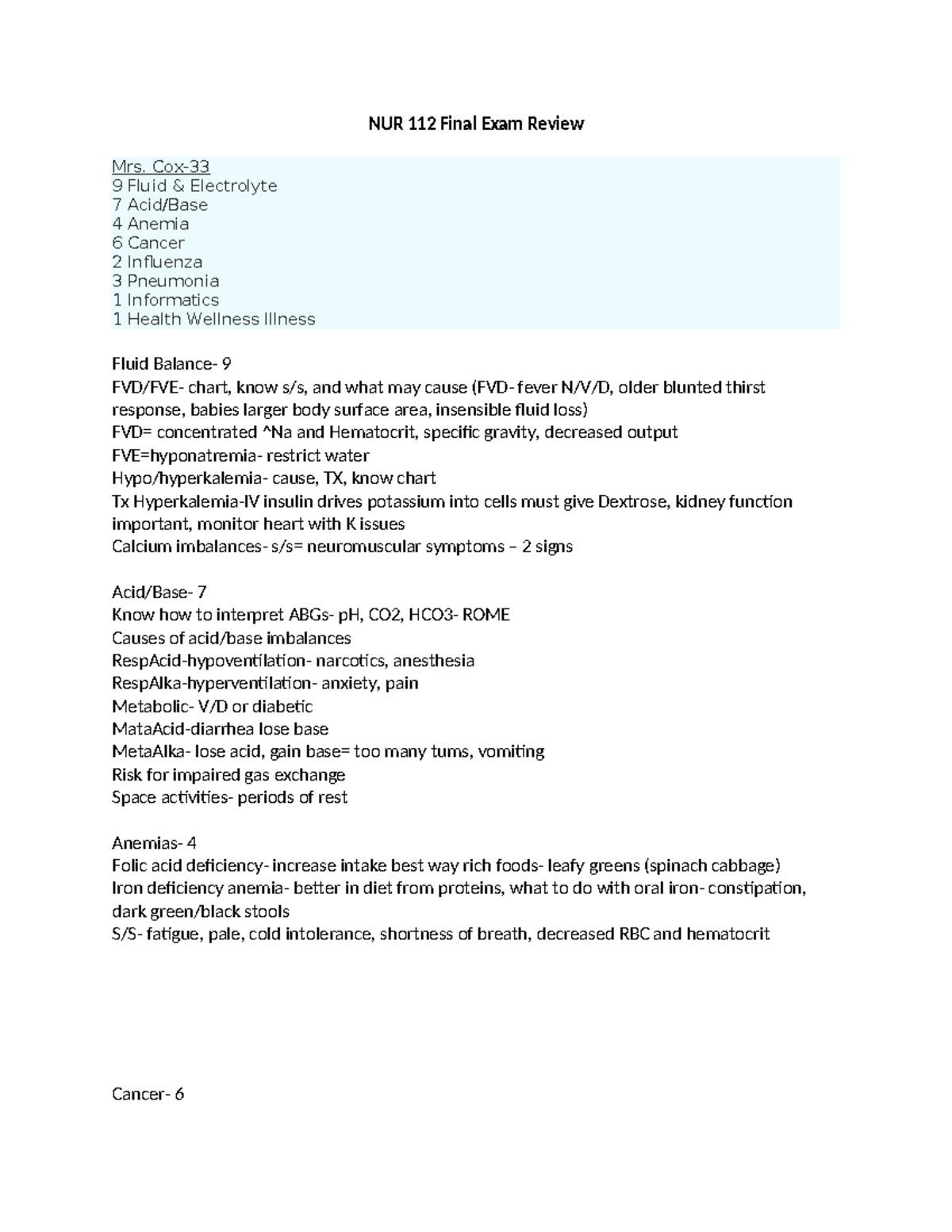 NUR 112 Final Exam Comprehensive Review Guide - Studocu