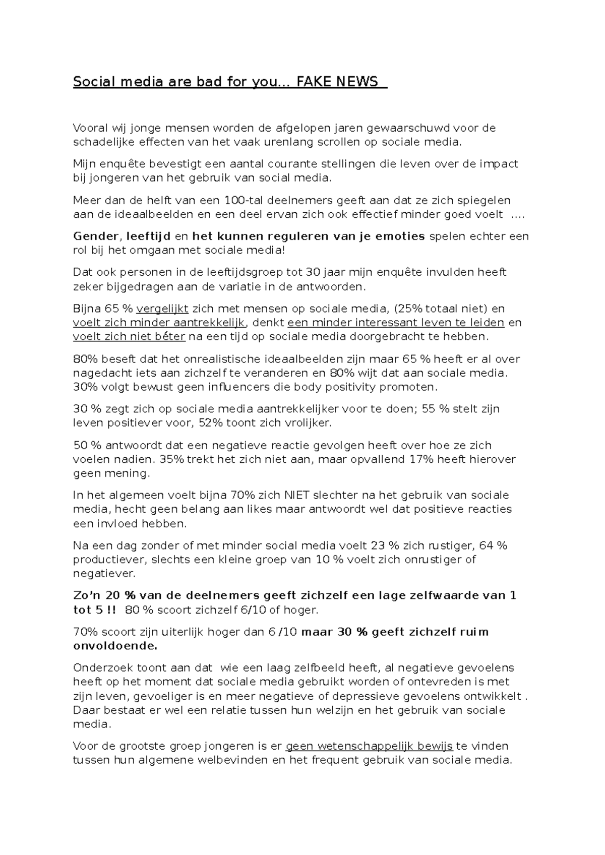 Impact van Sociale Media op Welzijn van Jongeren - Onderzoek FAKE NEWS ...
