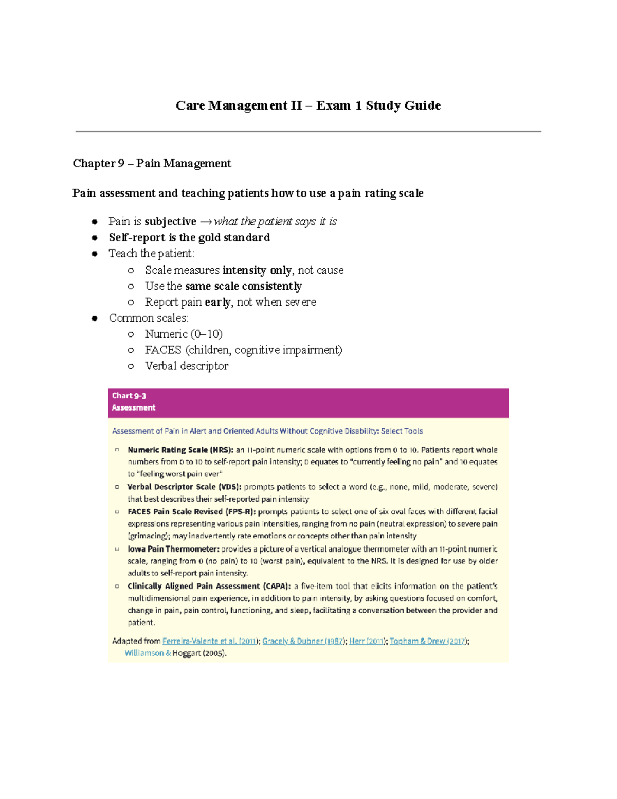 CMII Exam 1 Study Guide: Pain Management & Perioperative Care - Studocu