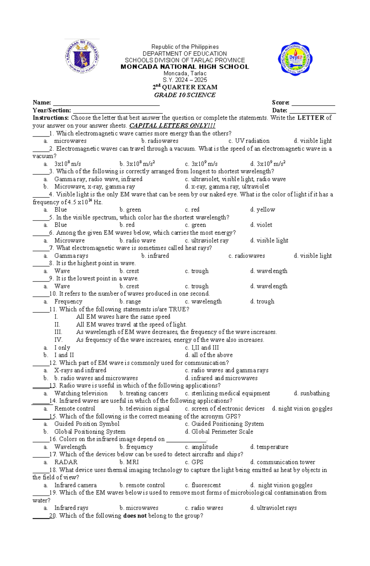 SCI10-2NDQ 2nd Quarter Exam Review for Grade 10 Science - Studocu