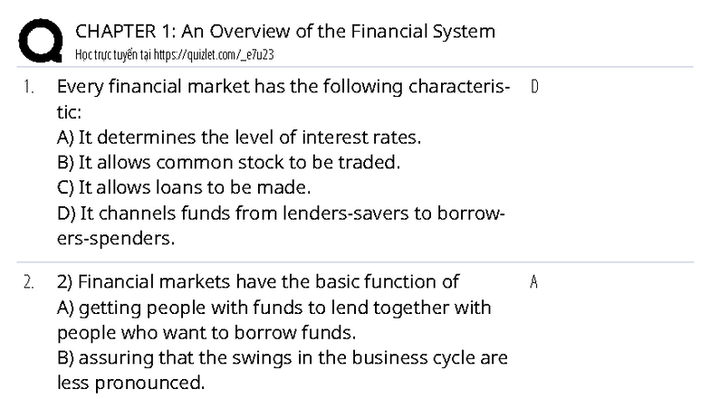CHAPTER 1: Overview of the Financial System - Key Concepts and ...