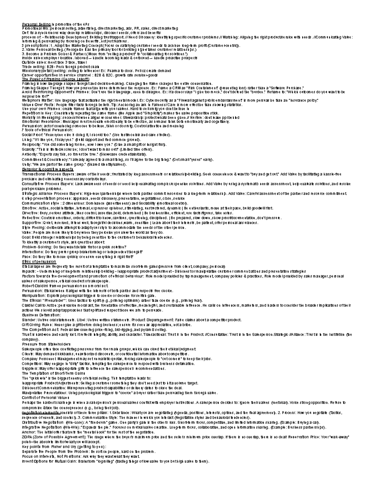 Personal Selling & Promotion Strategies: A Study Guide (MKT 101) - Studocu