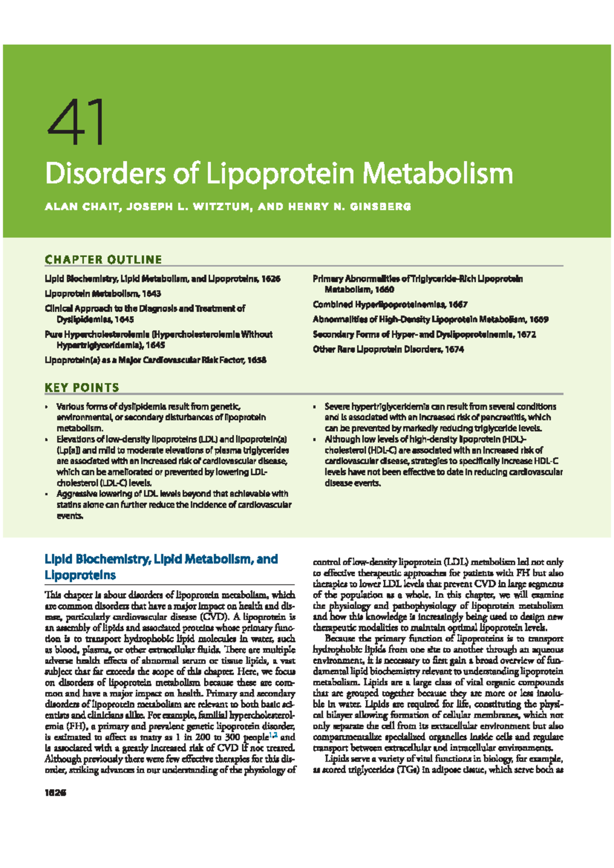 41 Disorders of Lipoprotein Metabolism: Key Insights and Clinical ...