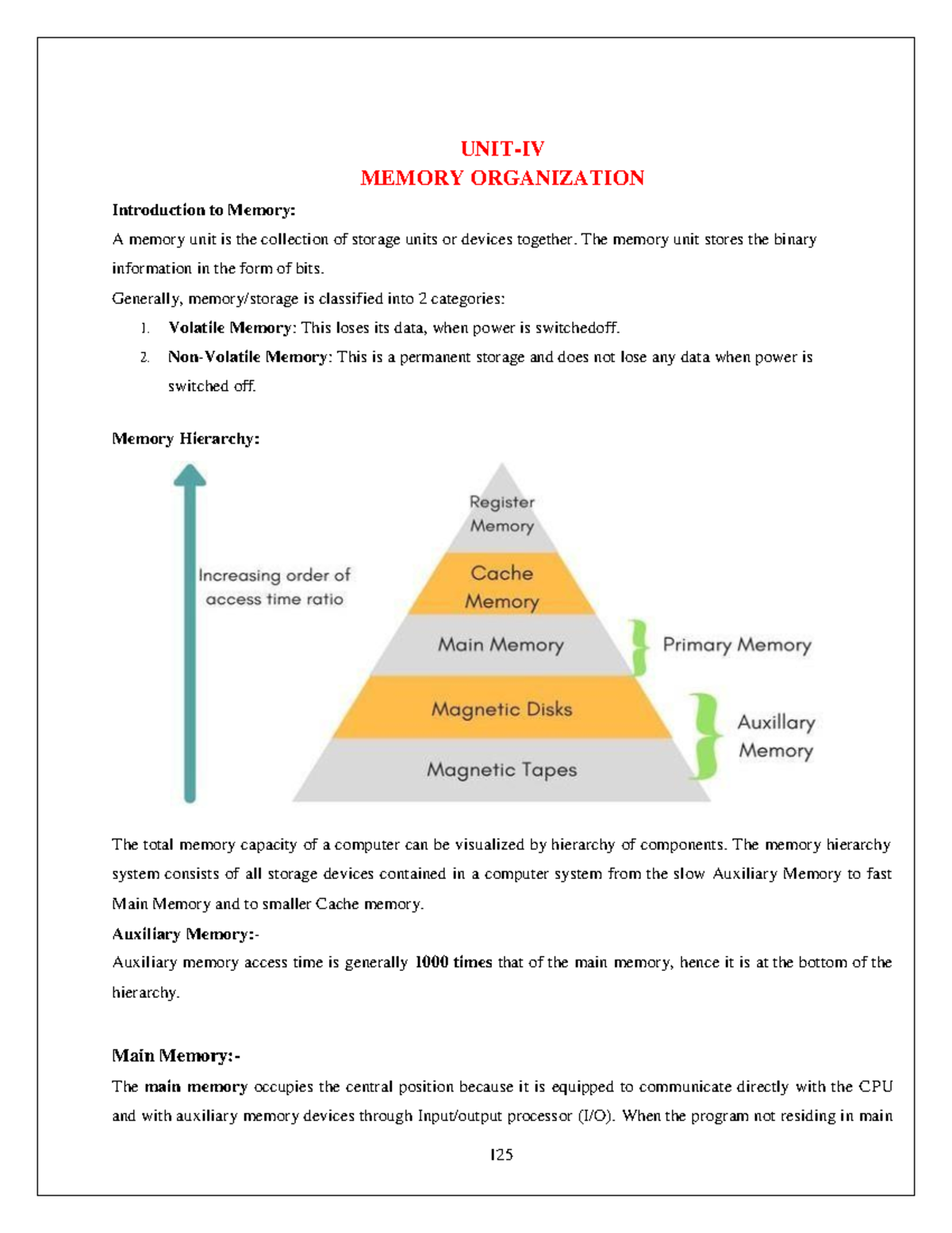 IARE - Memory Organization Lecture Notes - Unit IV Overview & Concepts ...