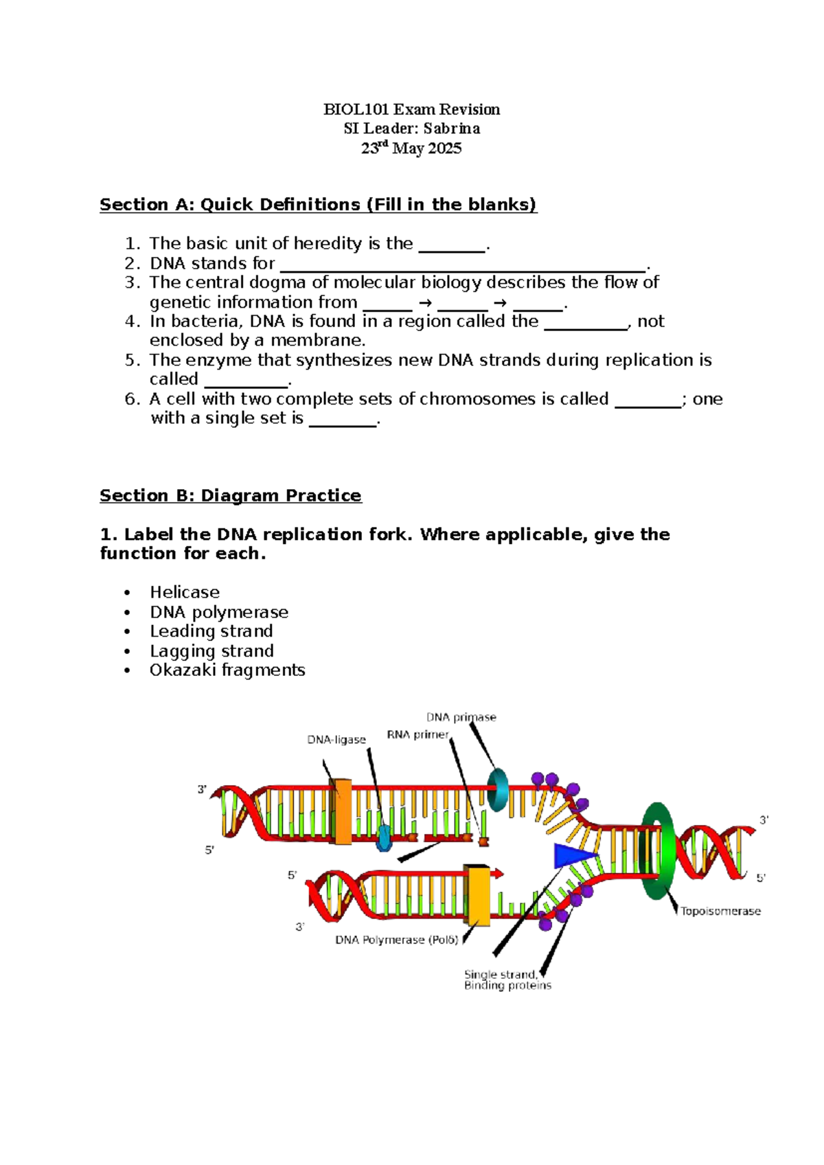BIOL101 Final Exam Revision Notes - Key Concepts & Definitions - Studocu