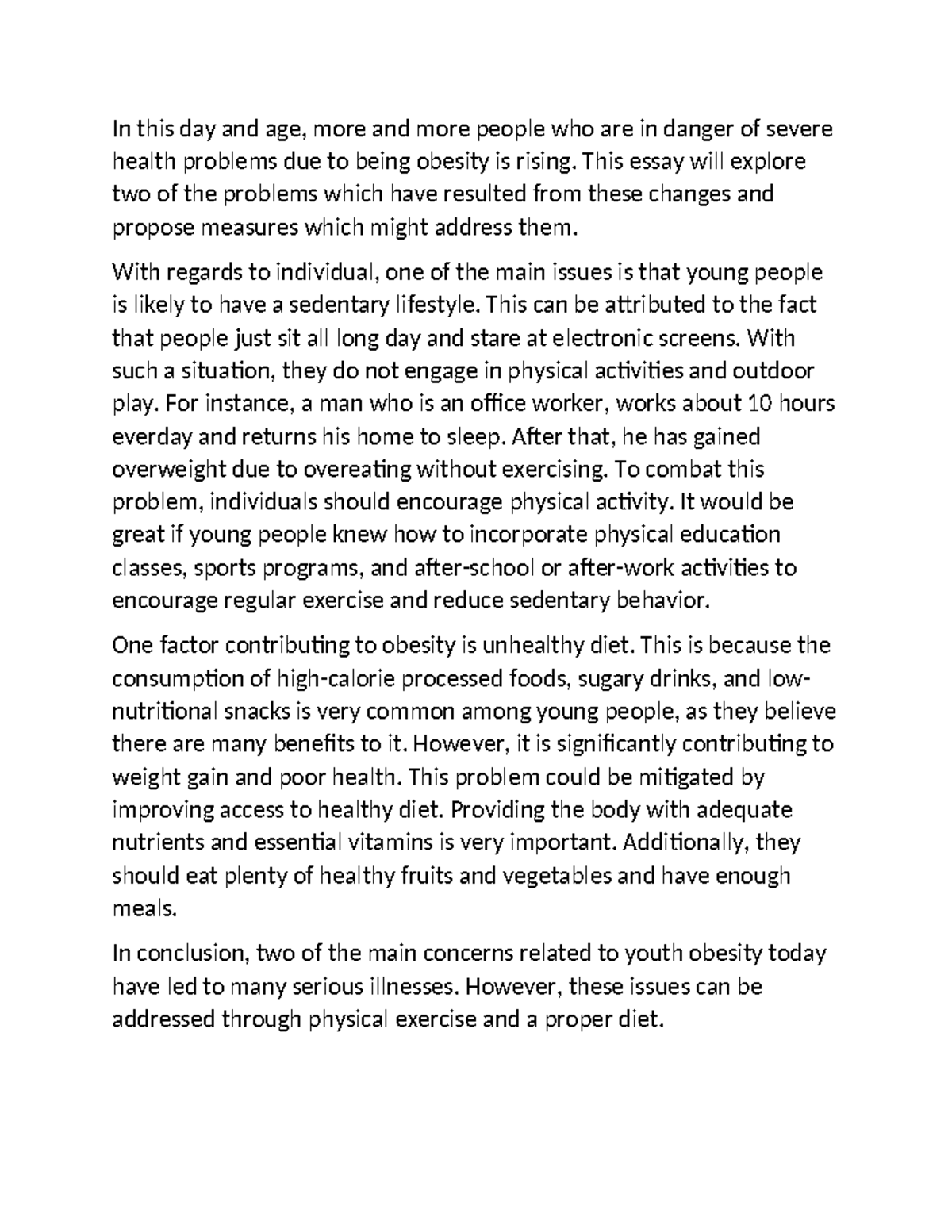 Youth Obesity Issues and Solutions - Essay Notes - Studocu
