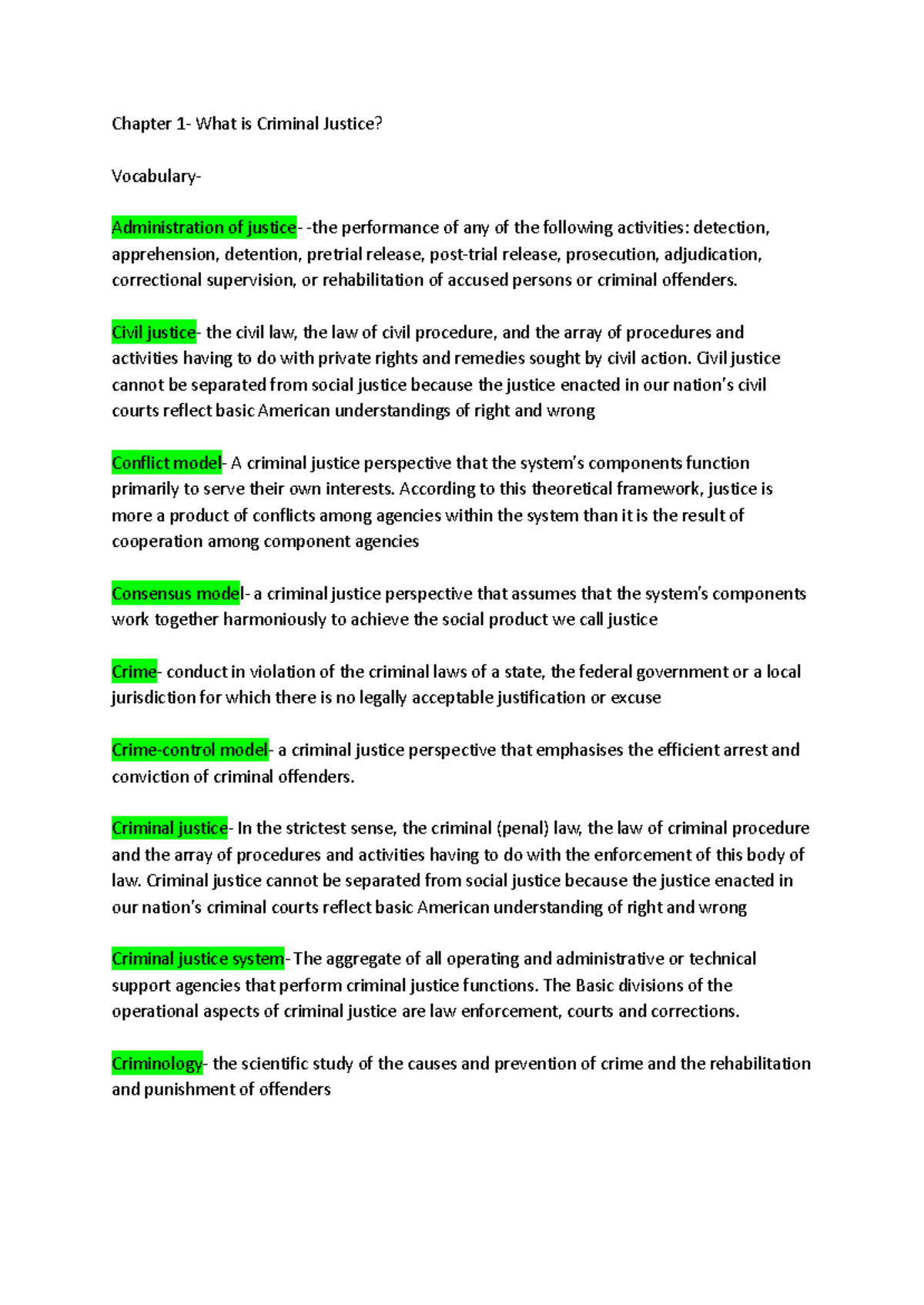 CJL Chapter 1 Vocabulary: Key Terms in Criminal Justice - Studocu