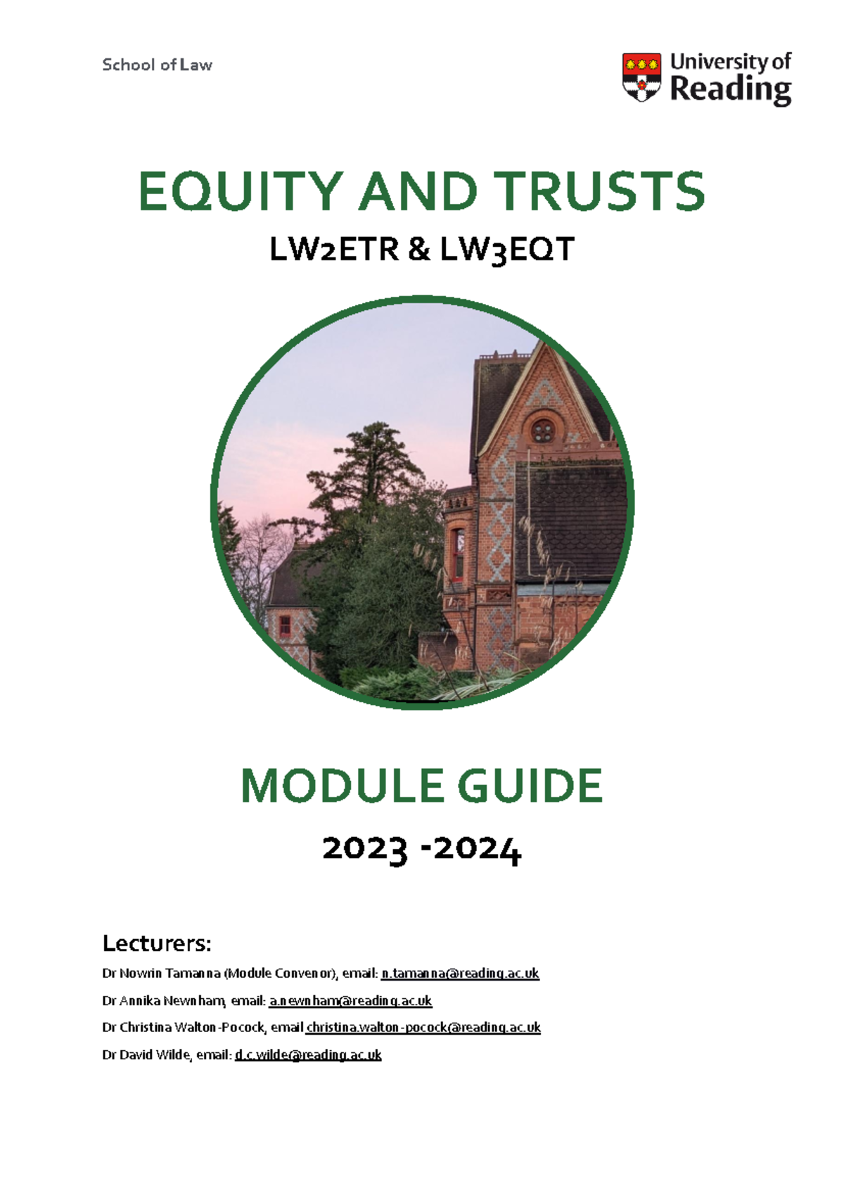 Equity and Trusts Module Guide 23 24 v2 - EQUITY AND TRUSTS LW2ETR ...