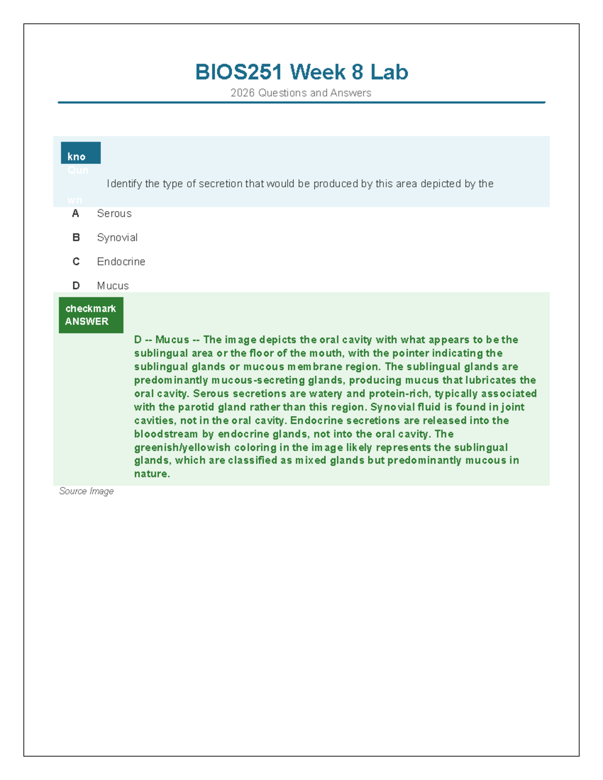 BIOS251 Week 8 Lab Questions and Answers on Secretion Types - Studocu