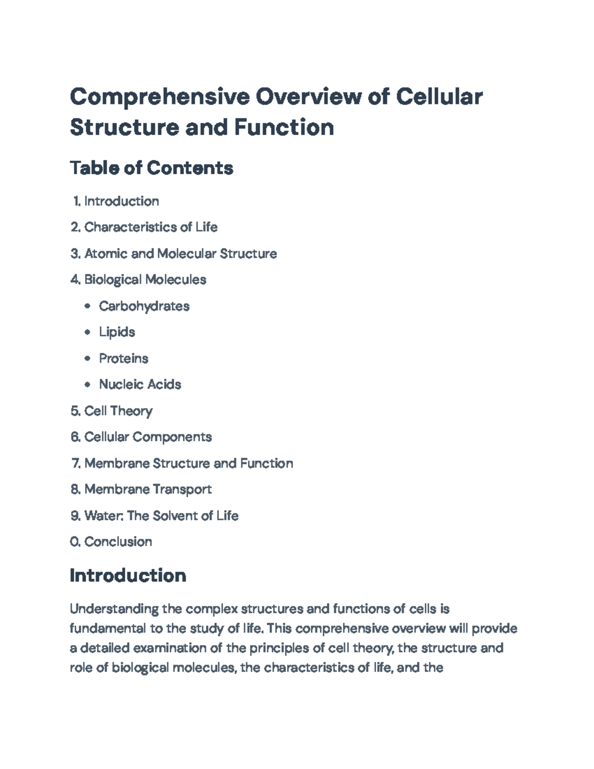 Comprehensive Overview of Cellular Structure and Function (BIO 101 ...