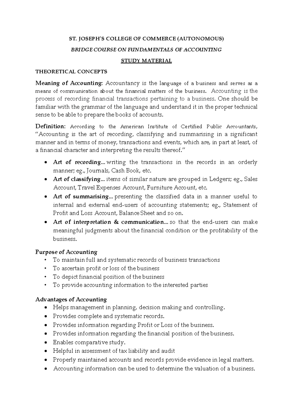 Bridge Course - Study Material - ST. JOSEPH’S COLLEGE OF COMMERCE ...