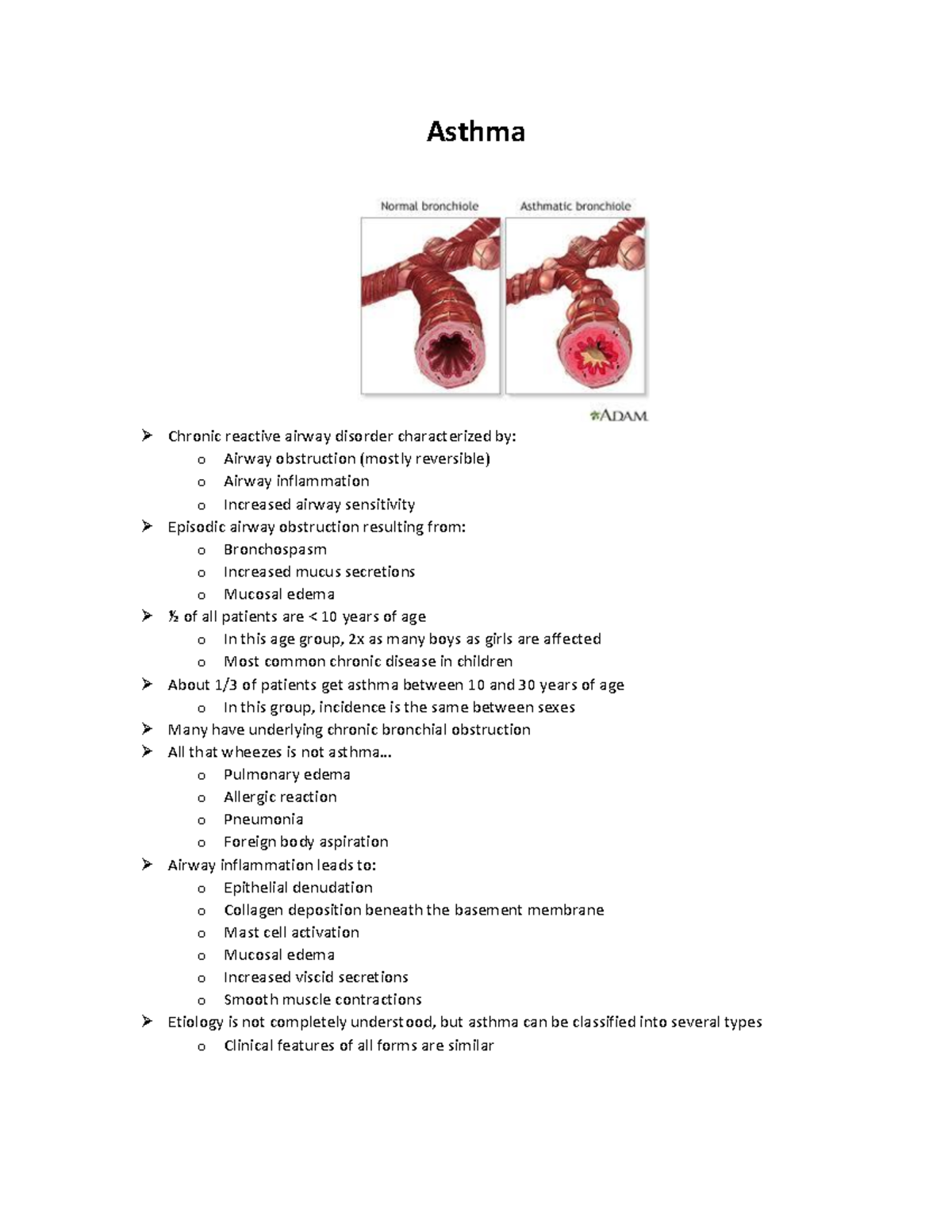 PARA 130 - Respiratory - Supplementary Notes on Asthma Management - Studocu