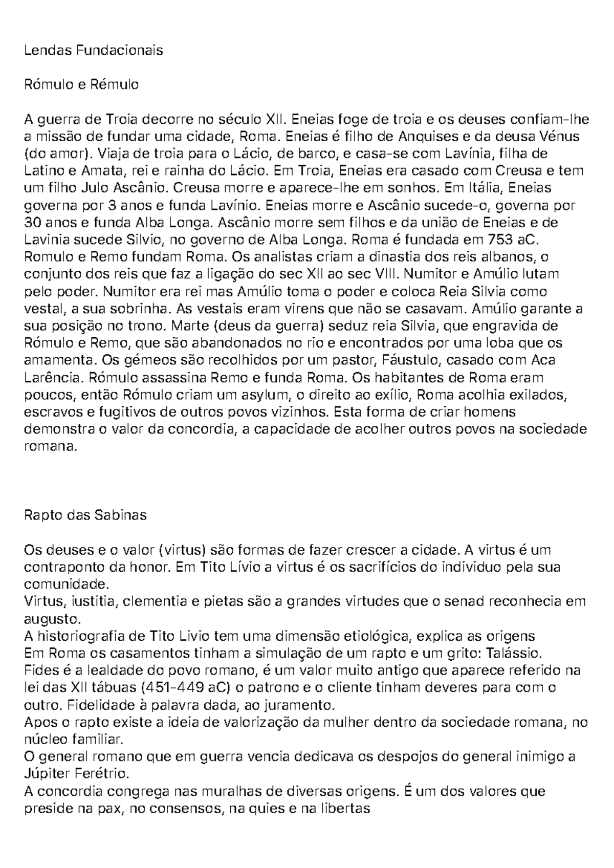 Lendas Fundacionais de Roma: Rómulo, Rémulo e a Guerra de Tróia - Studocu