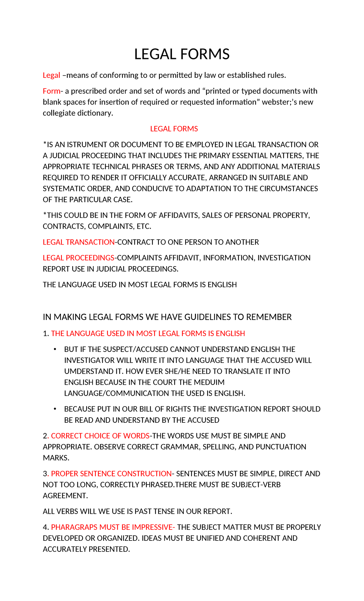 Legal Forms Overview and Guidelines - 09454033844 - Studocu