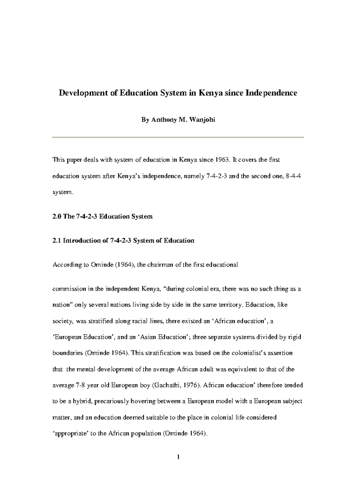 Development of Education System in Kenya Since Independence (EDU 101 ...