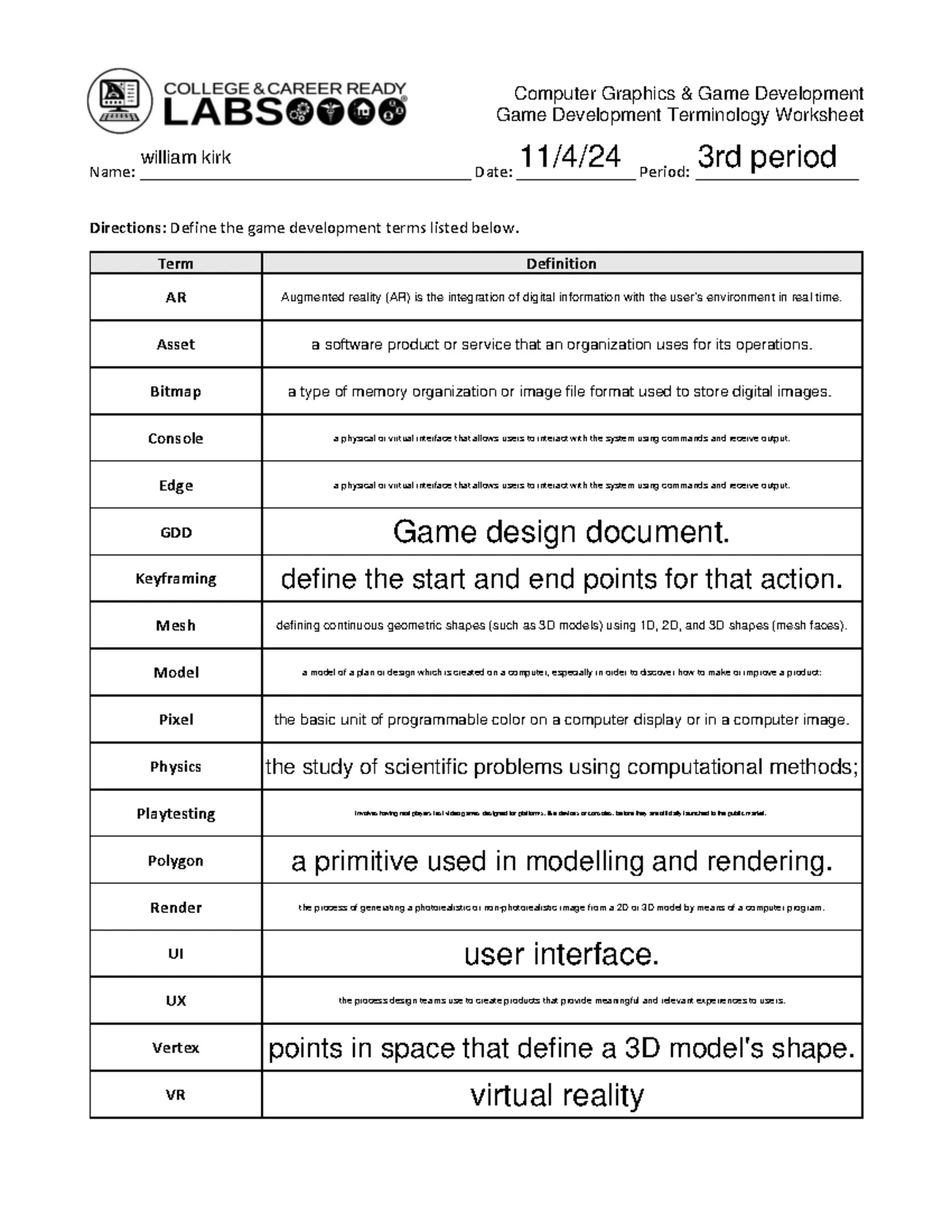 Biomedical engineering terminology worksheet for Tlnlewco 1bge - Studocu