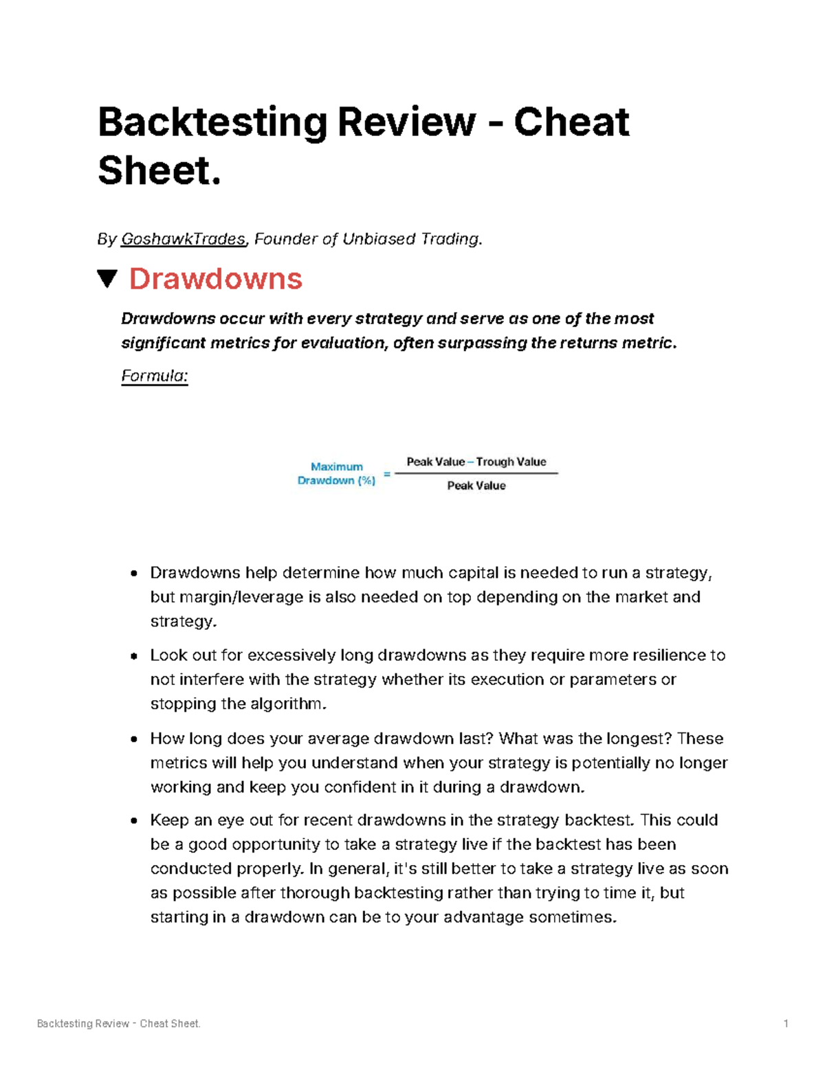 Backtesting Review Cheat Sheet: Key Metrics & Strategies - Studocu