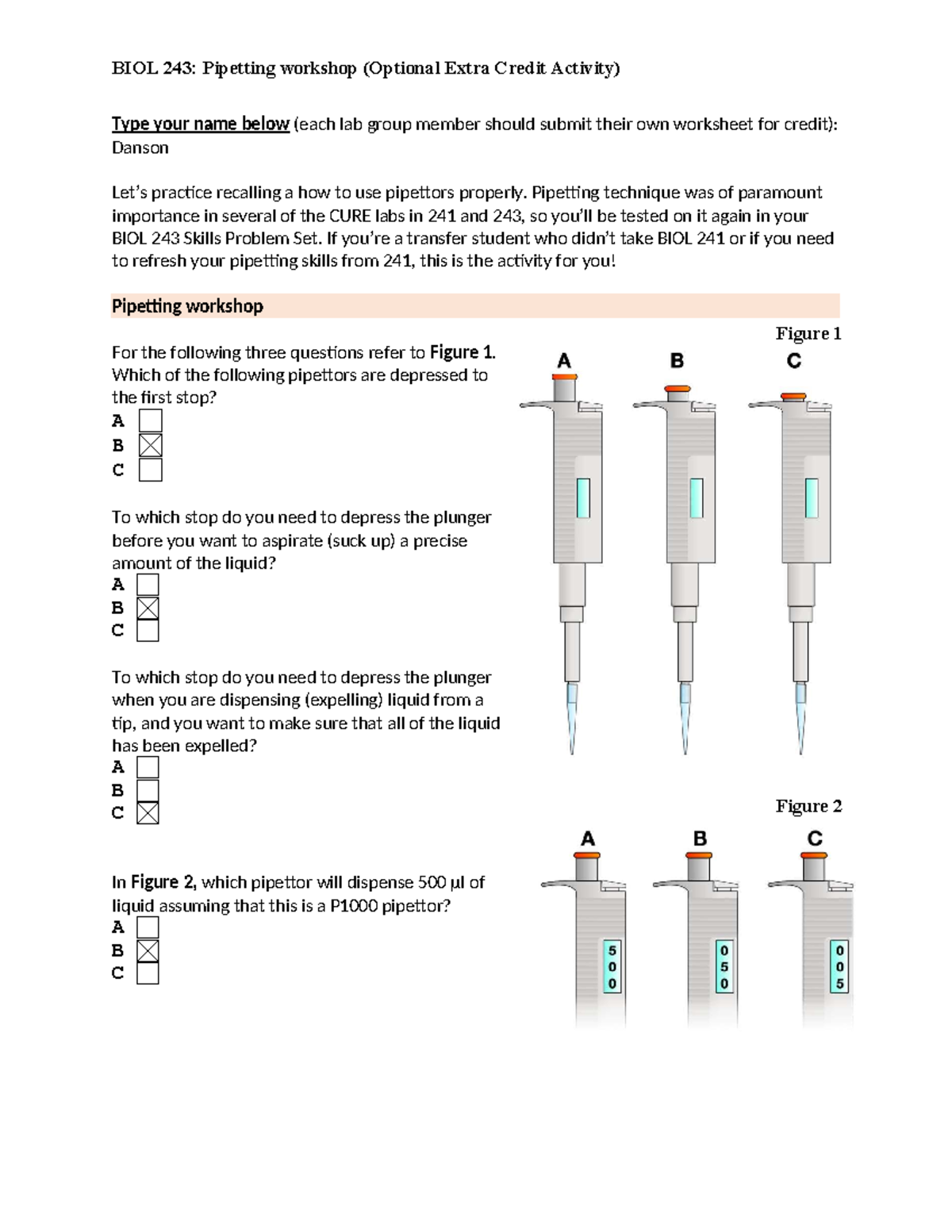 BIOL 243: Pipetting Workshop Extra Credit Activity Guide - Studocu