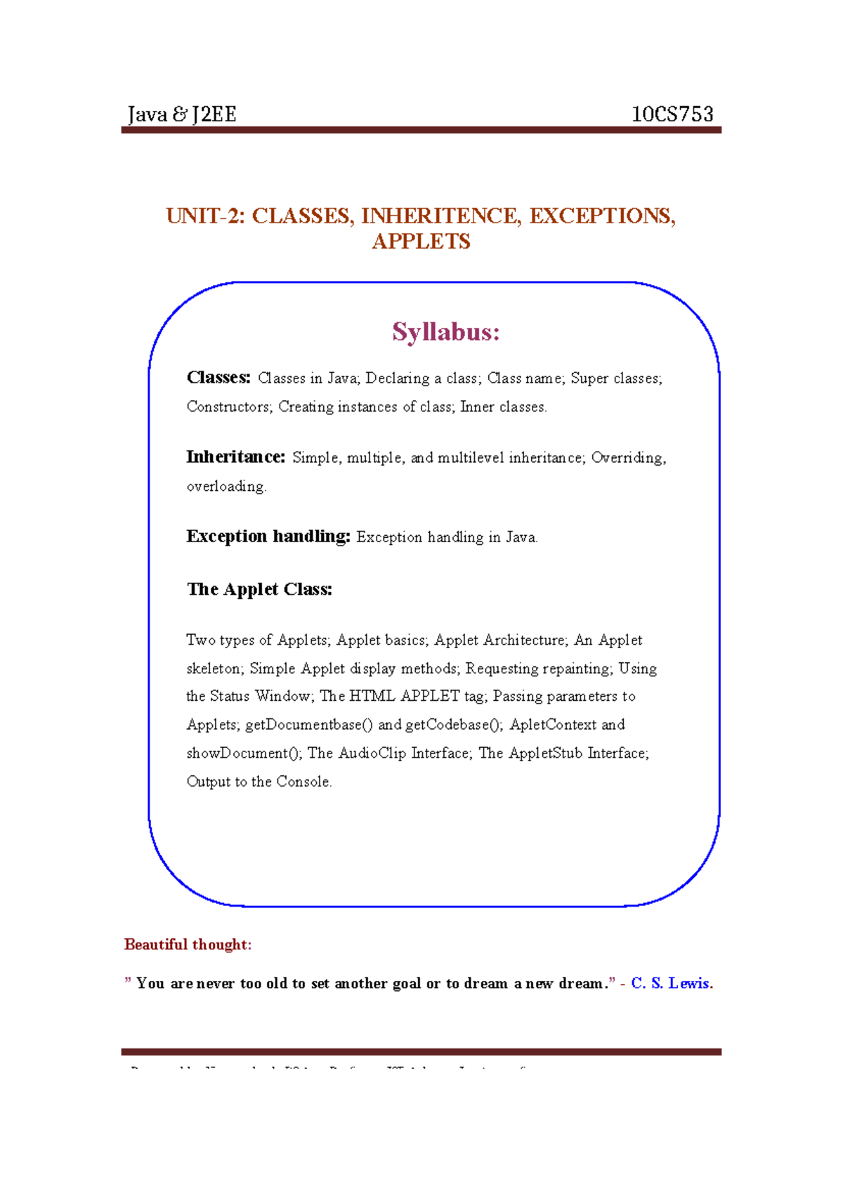 JAVA UNIT 2 Notes - good - UNIT-2: CLASSES, INHERITENCE, EXCEPTIONS ...
