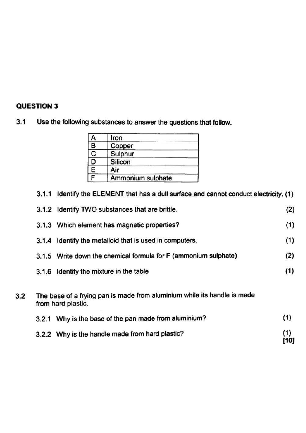 Physics Paper 2 - Practice Questions on Elements and Materials - Studocu