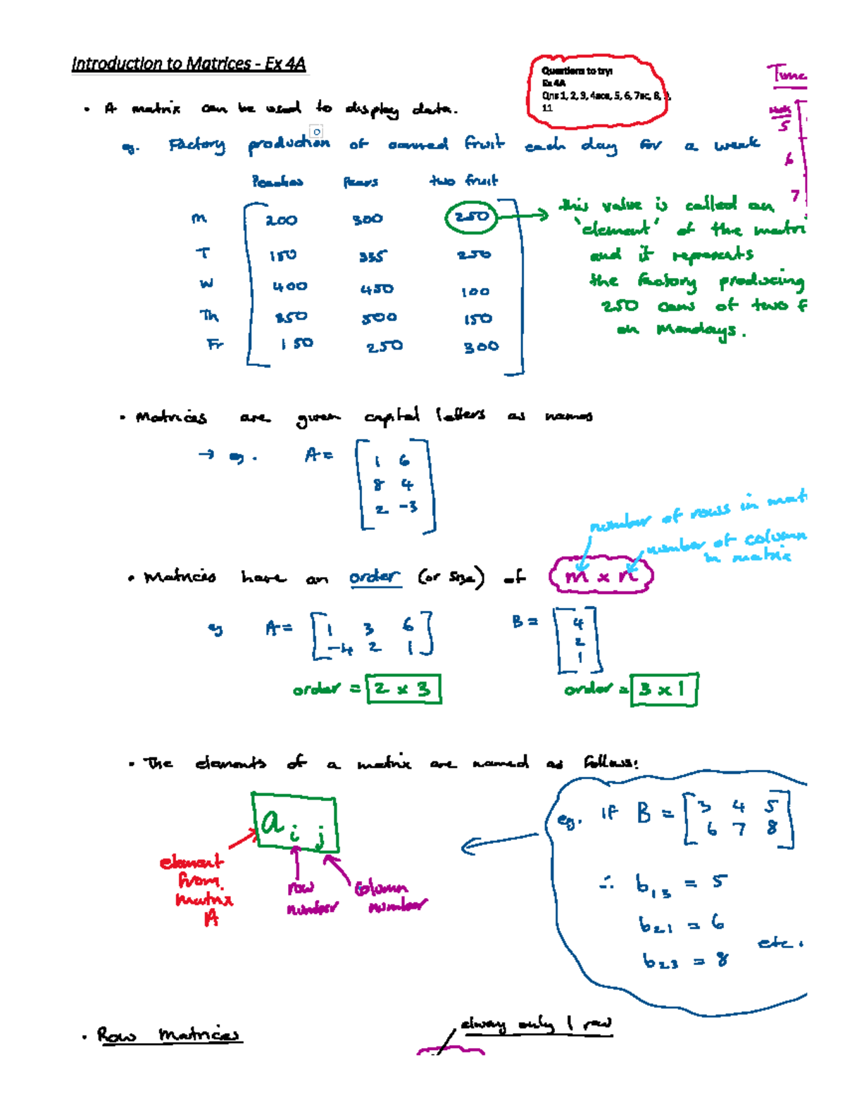 Matrices: Introduction & Exercises Ex 4A Questions 1-9 - Studocu