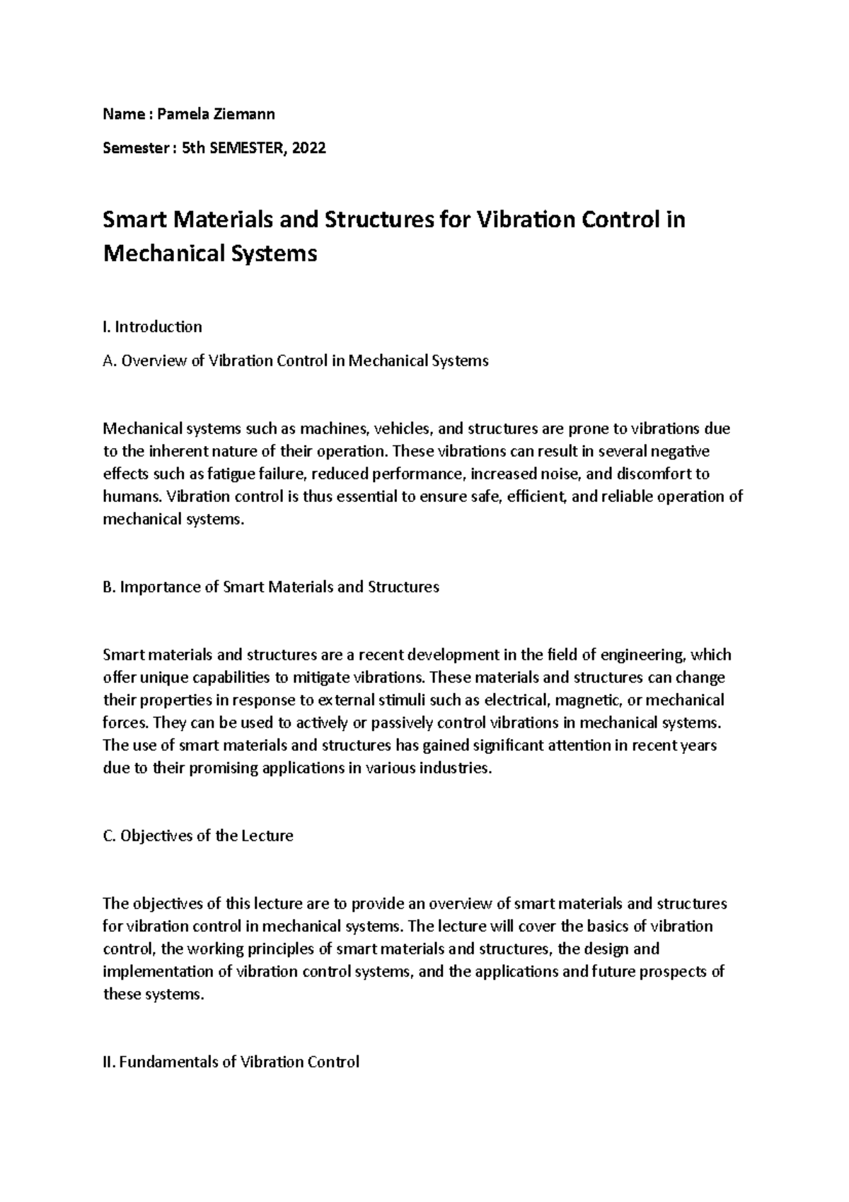 Smart Materials & Structures for Vibration Control in Mech Systems ...