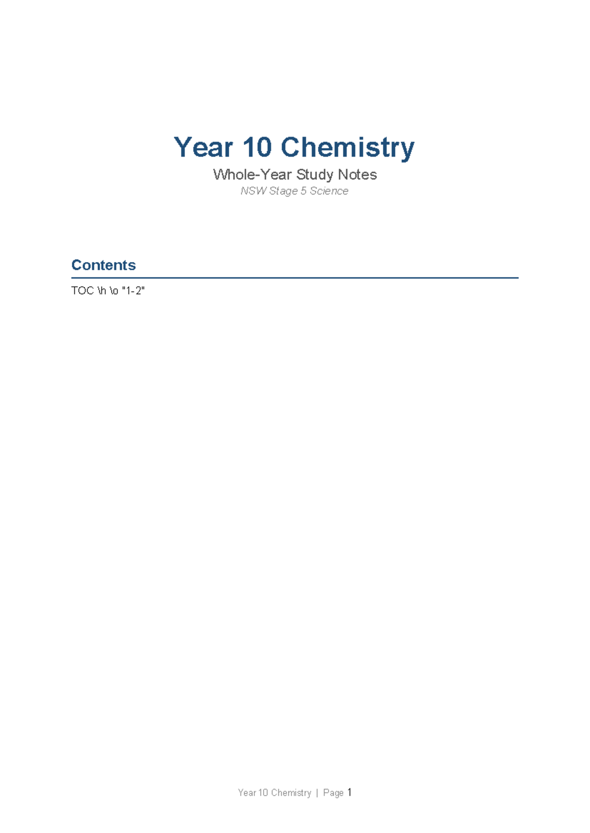 Year 10 Chemistry Study Notes: Key Concepts and Reactions - Studocu