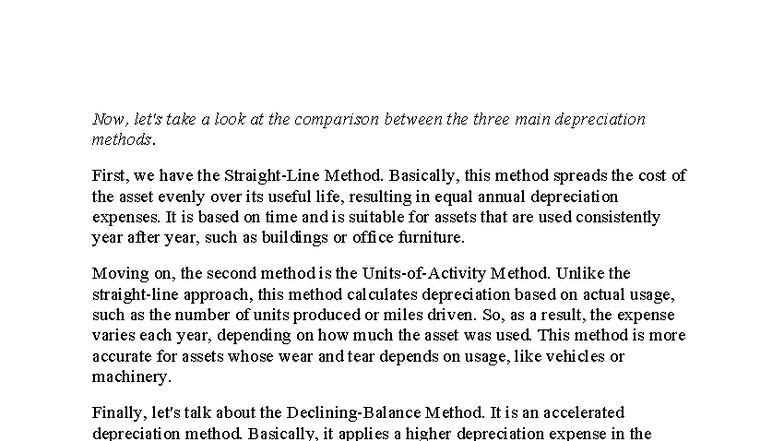 Comparison of Depreciation Methods - ACC 101 Lecture Notes - Studocu
