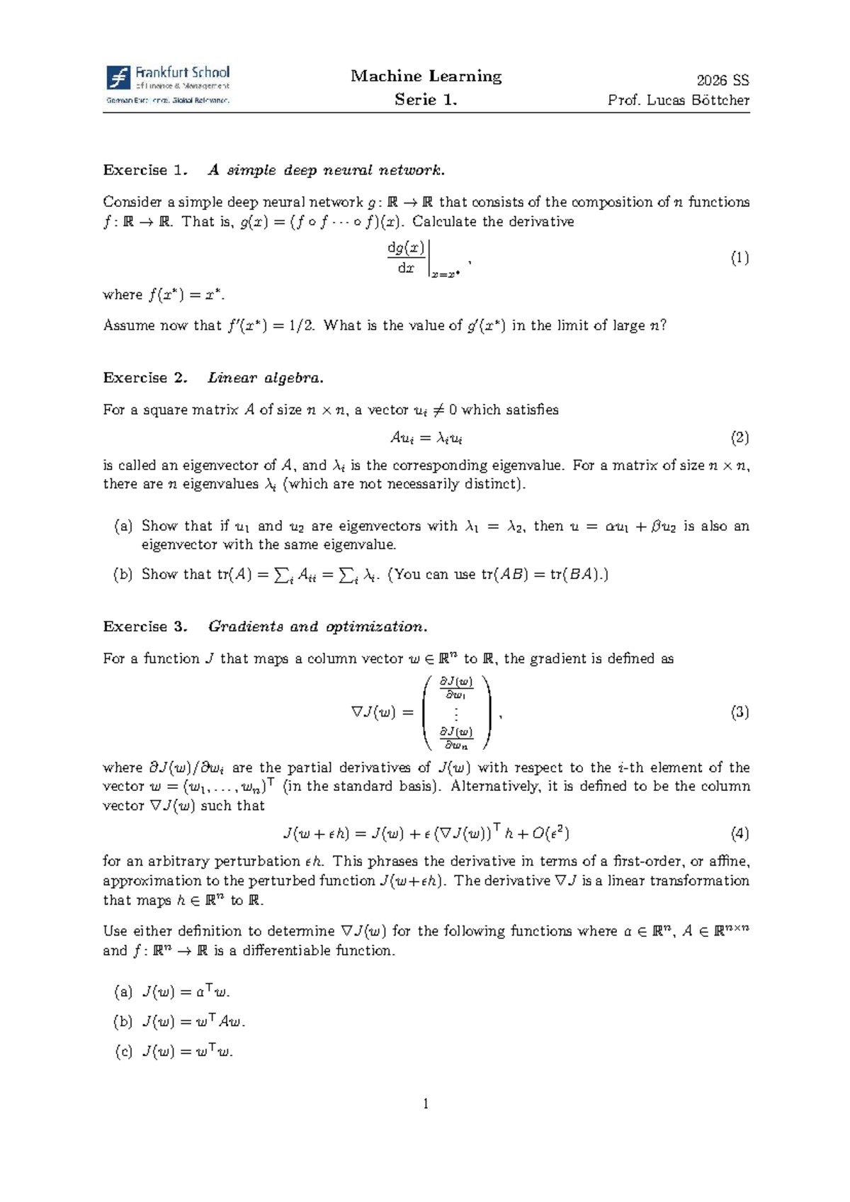 Machine Learning 2026 SS: Exercise 1 - Deep Neural Networks & Linear ...