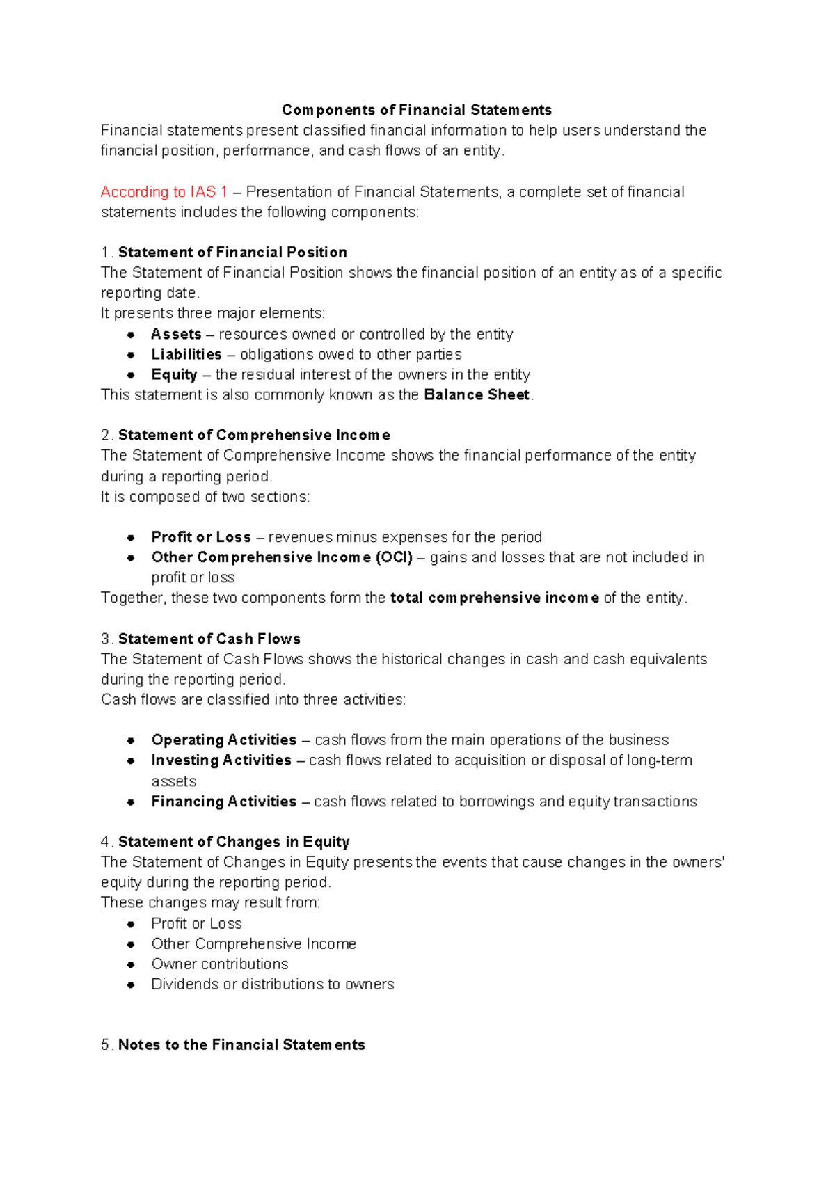 Components of Financial Statements: A Comprehensive Overview - Studocu