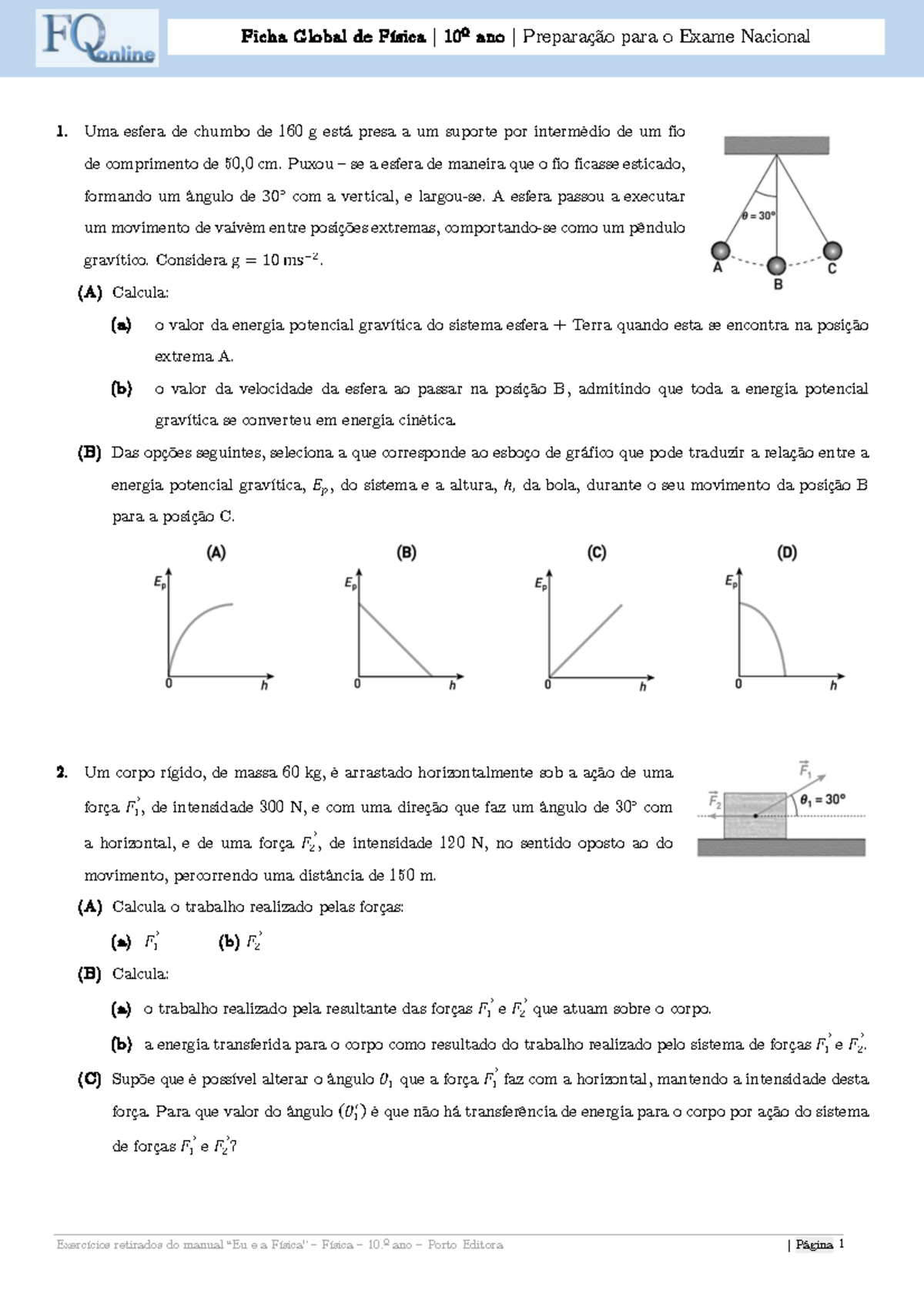 Ficha Global de Física 10º Ano: Preparação para o Exame Nacional - Document Preview
