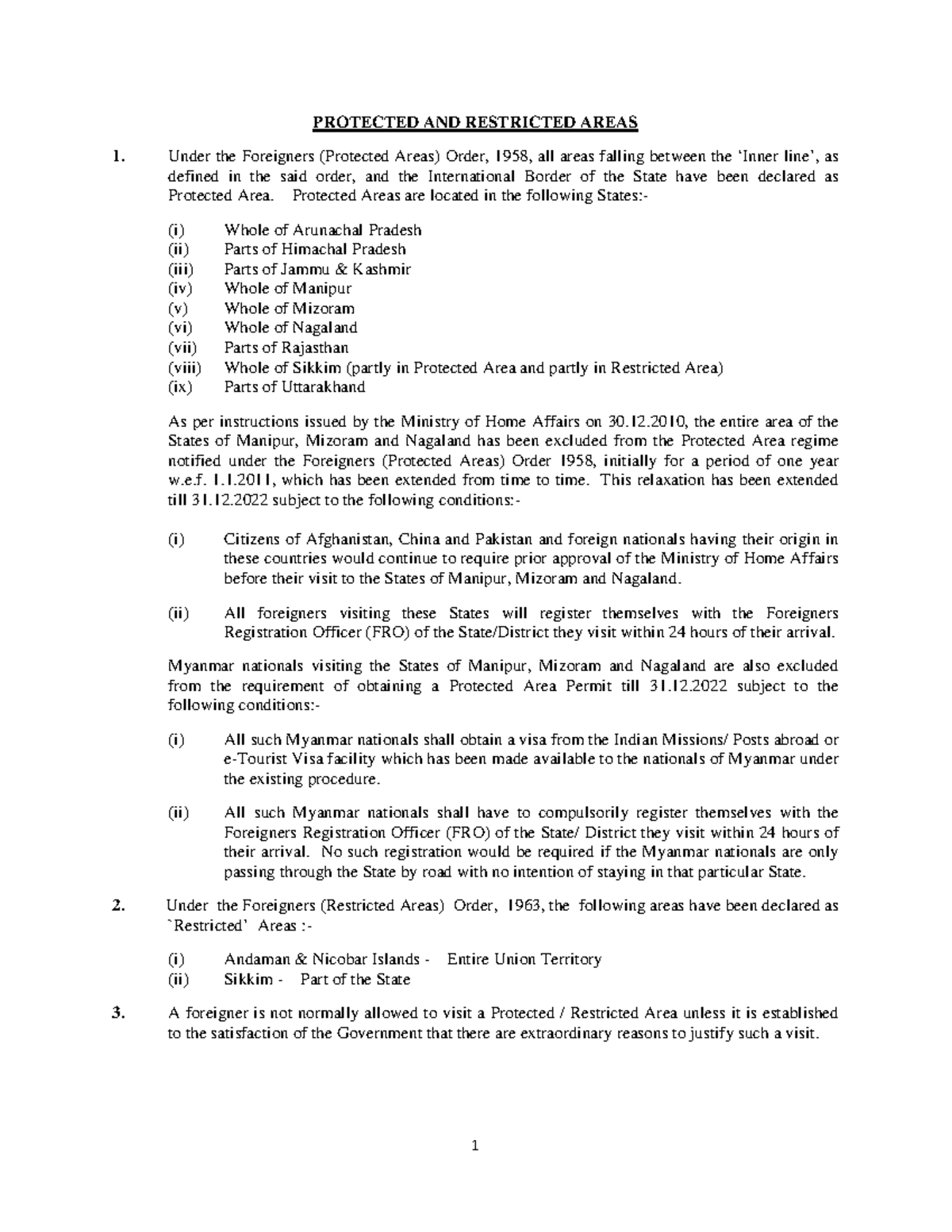 Protected and Restricted Areas: Guidelines for Foreign Nationals - Studocu
