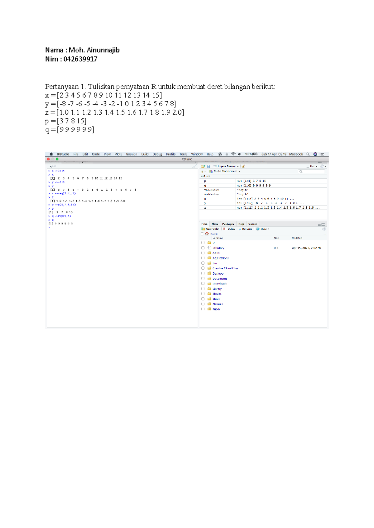 R Coding Exercises for Komputer-1 Sesi 2: Data Frames & Sequences - Studocu