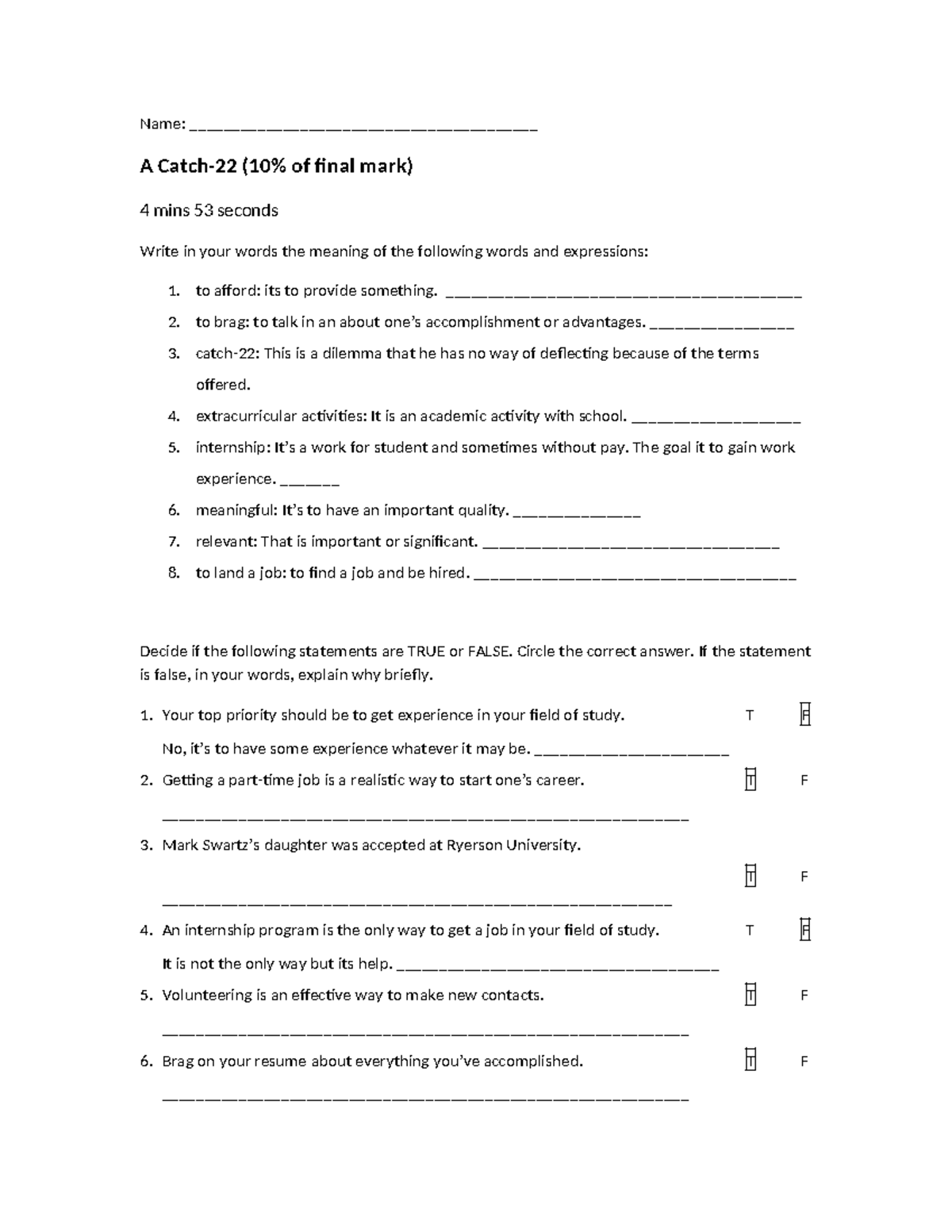 Catch-22 -examen - Name: _________________________________________ A ...