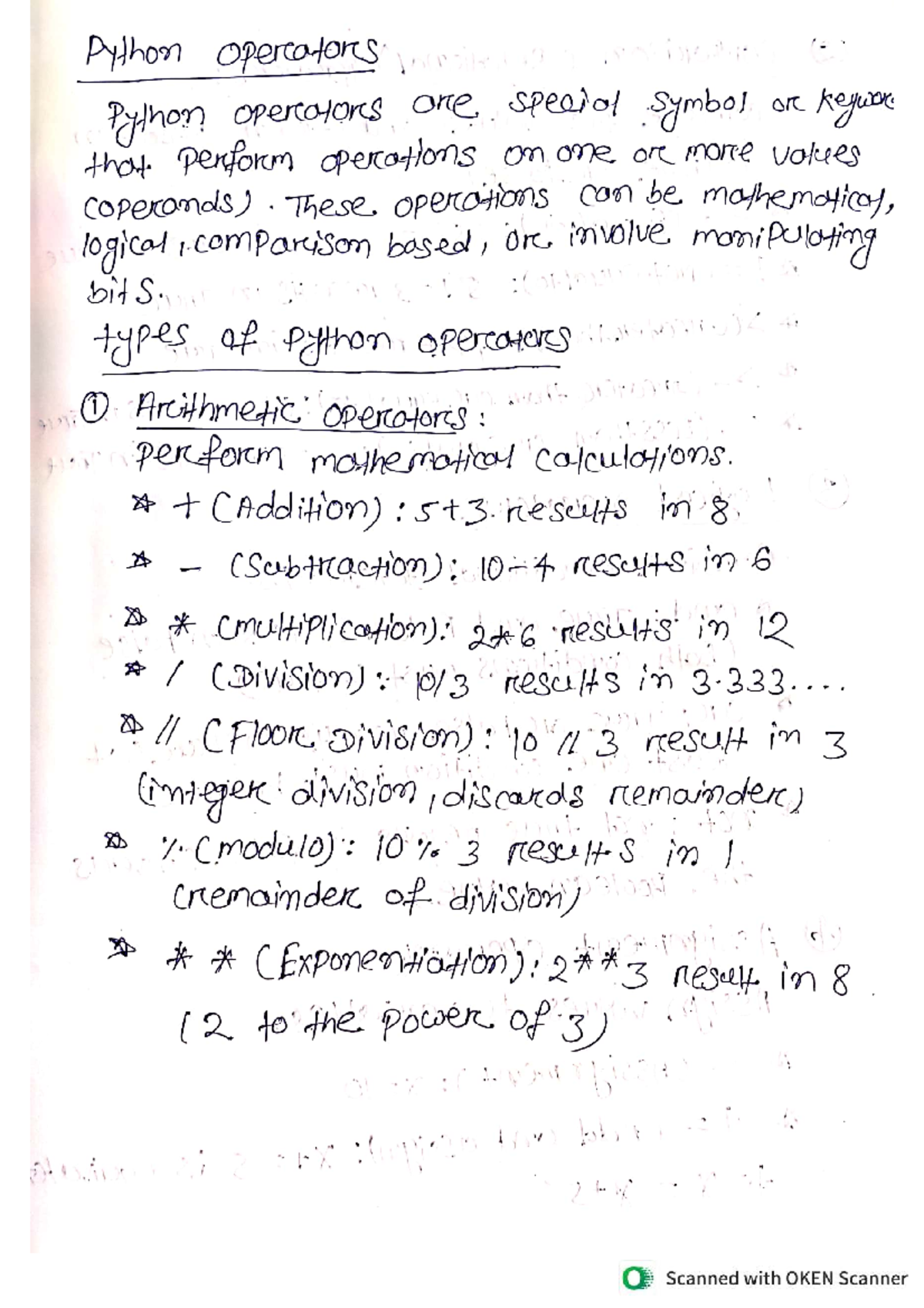 Python Operators: Essential Notes for CSE 101 Students - Studocu