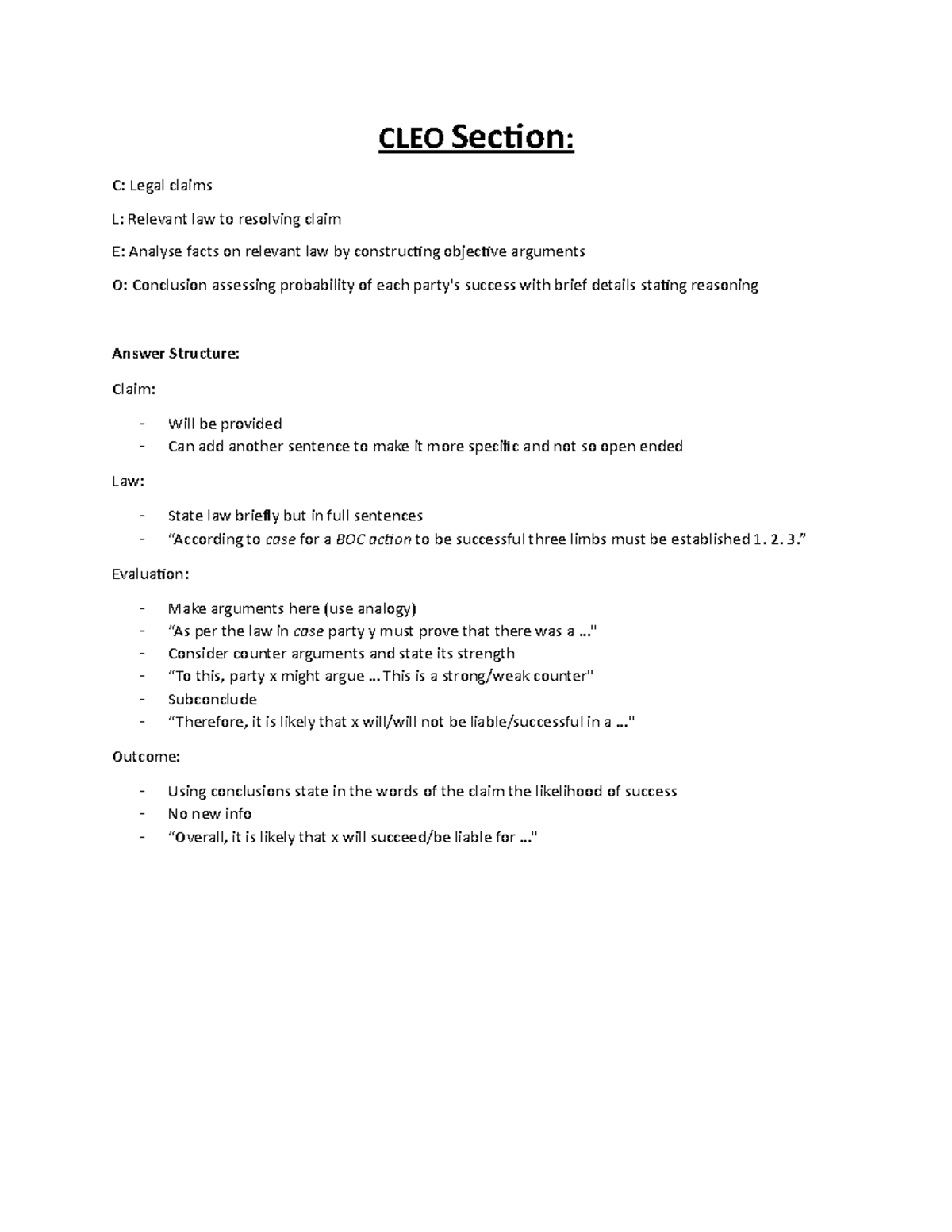 122 Legal Studies Final Exam Cheatsheet: CLEO & Breach of Confidence ...