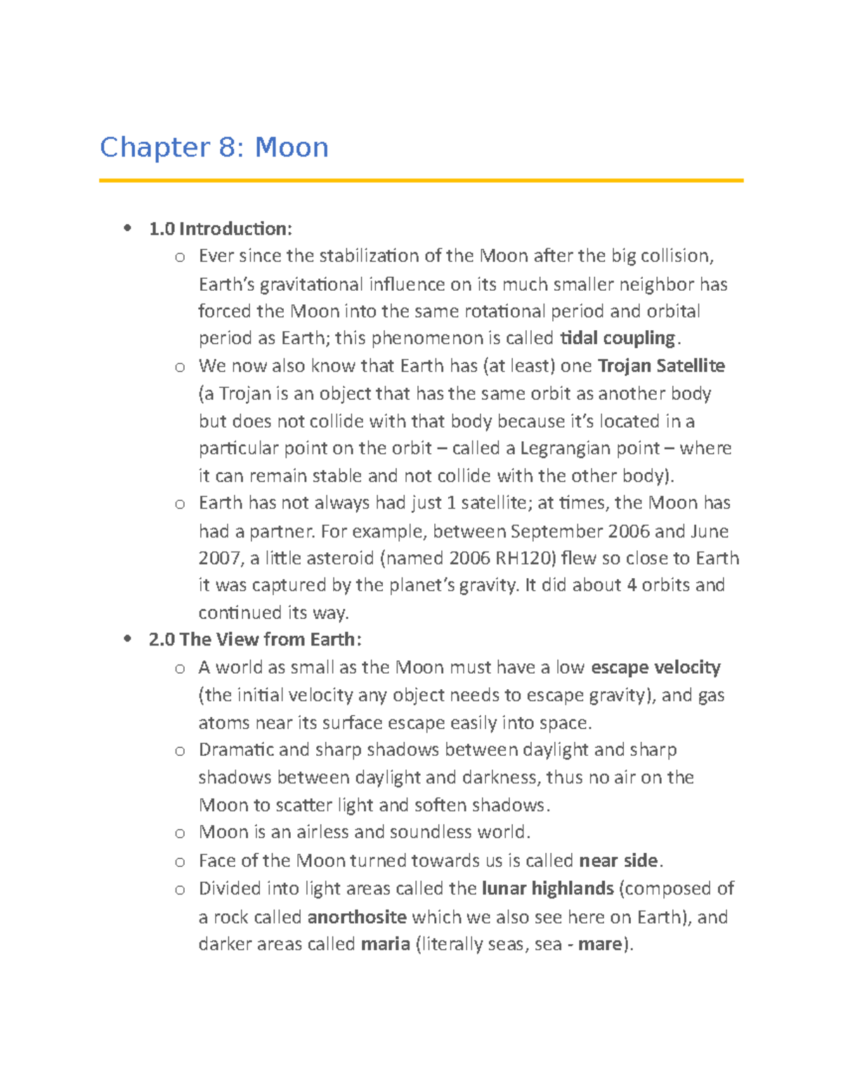 Chapter 8 Notes for Earth Science 1086G - Chapter 8: Moon 1 ...