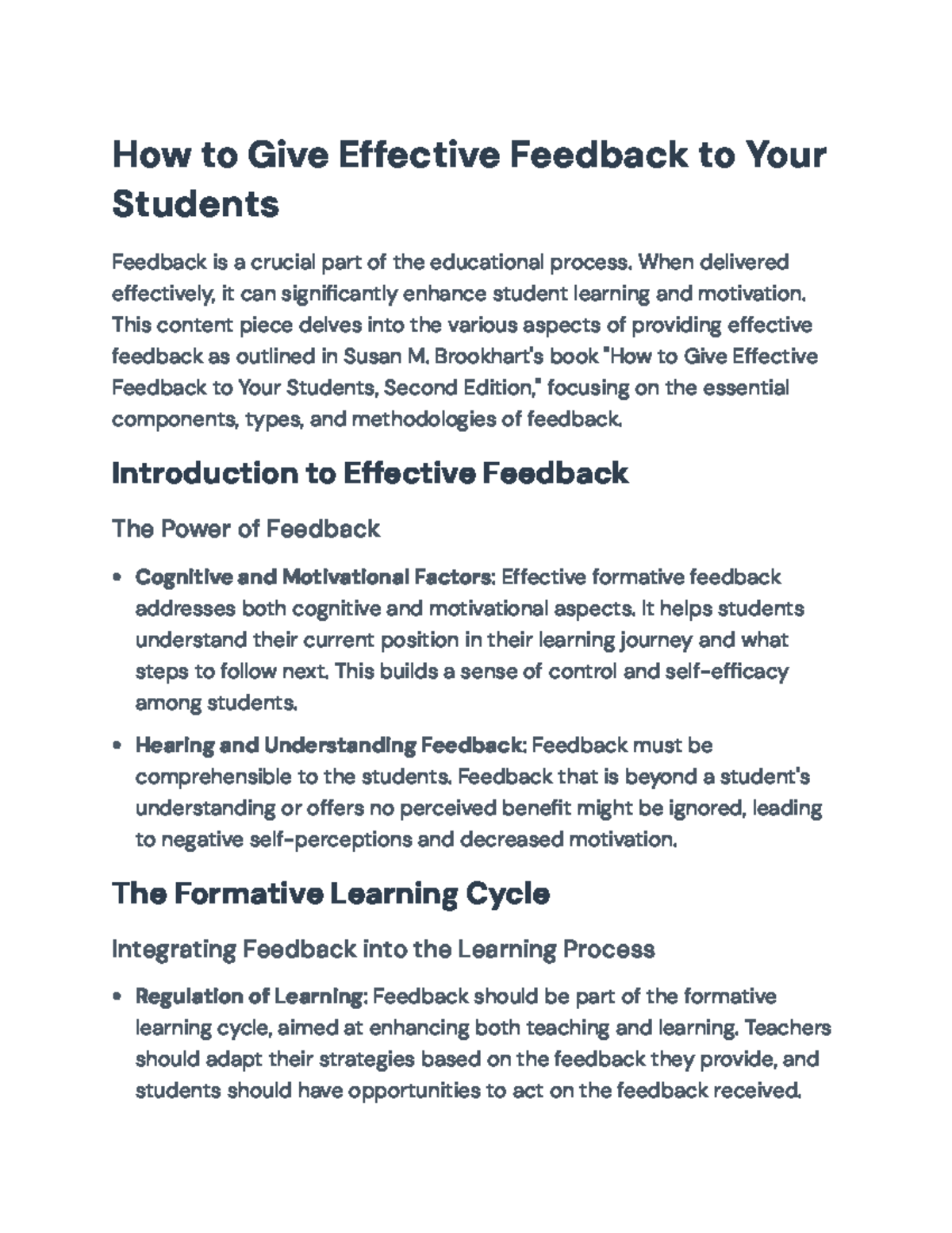 Strategies for Effective Feedback: Enhancing Student Learning - Studocu