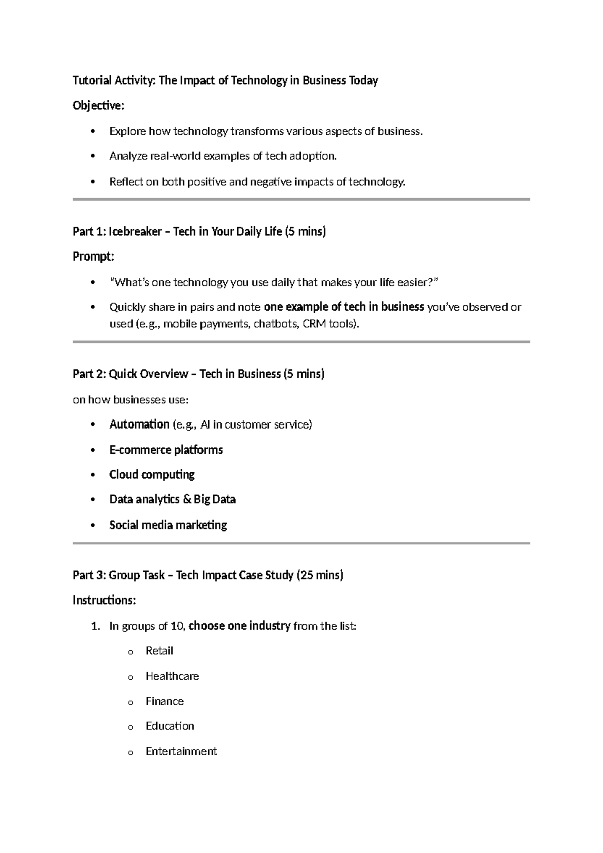 Week 2b - Tutorial activity on the impact of technology in business ...