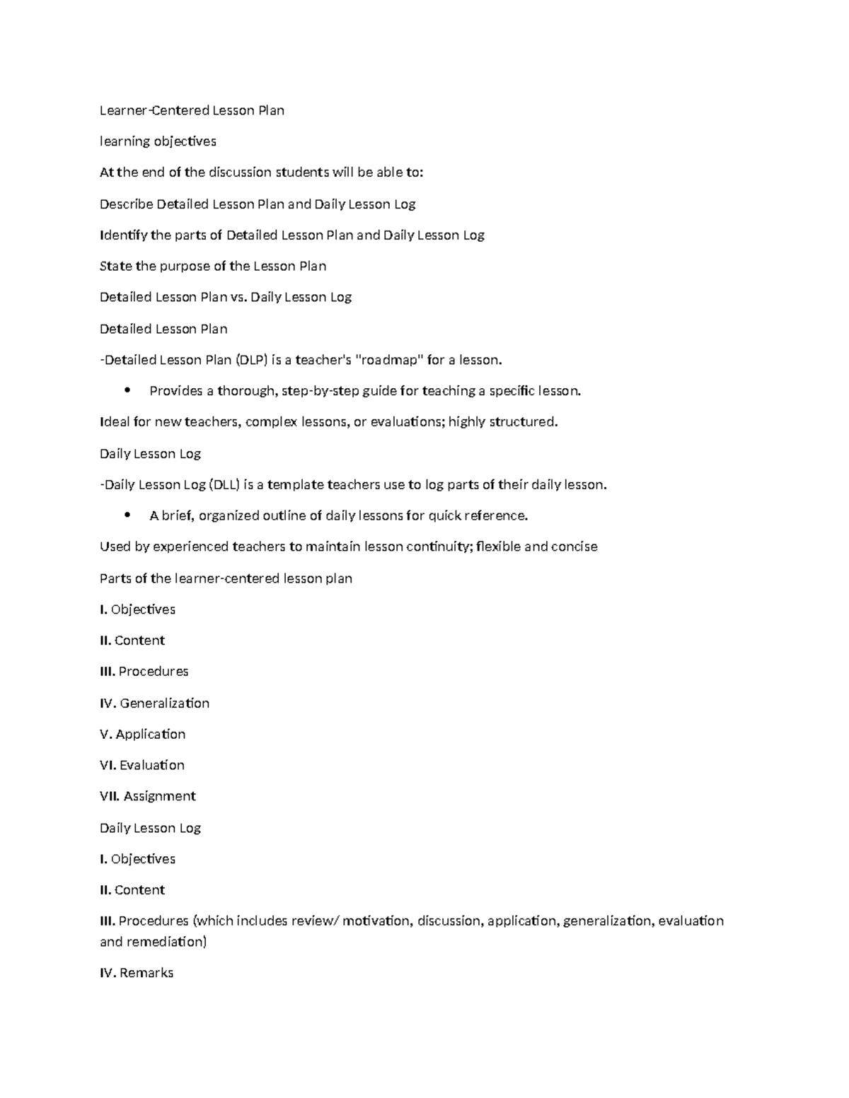 Learner-Centered Lesson Plan Overview and Objectives Guide - Studocu