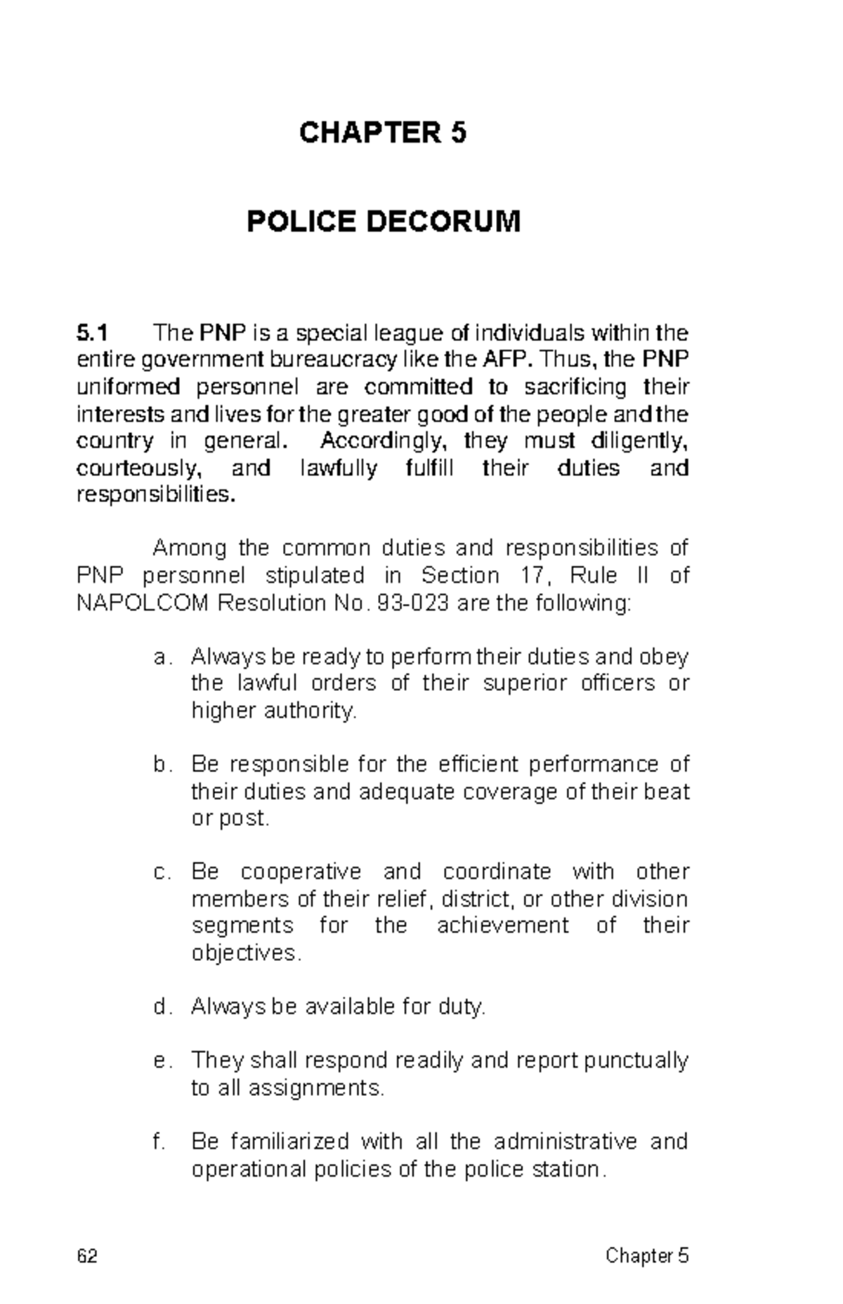 CHAPTER 5: POLICE DECORUM IN PNP MC 2021 - Studocu