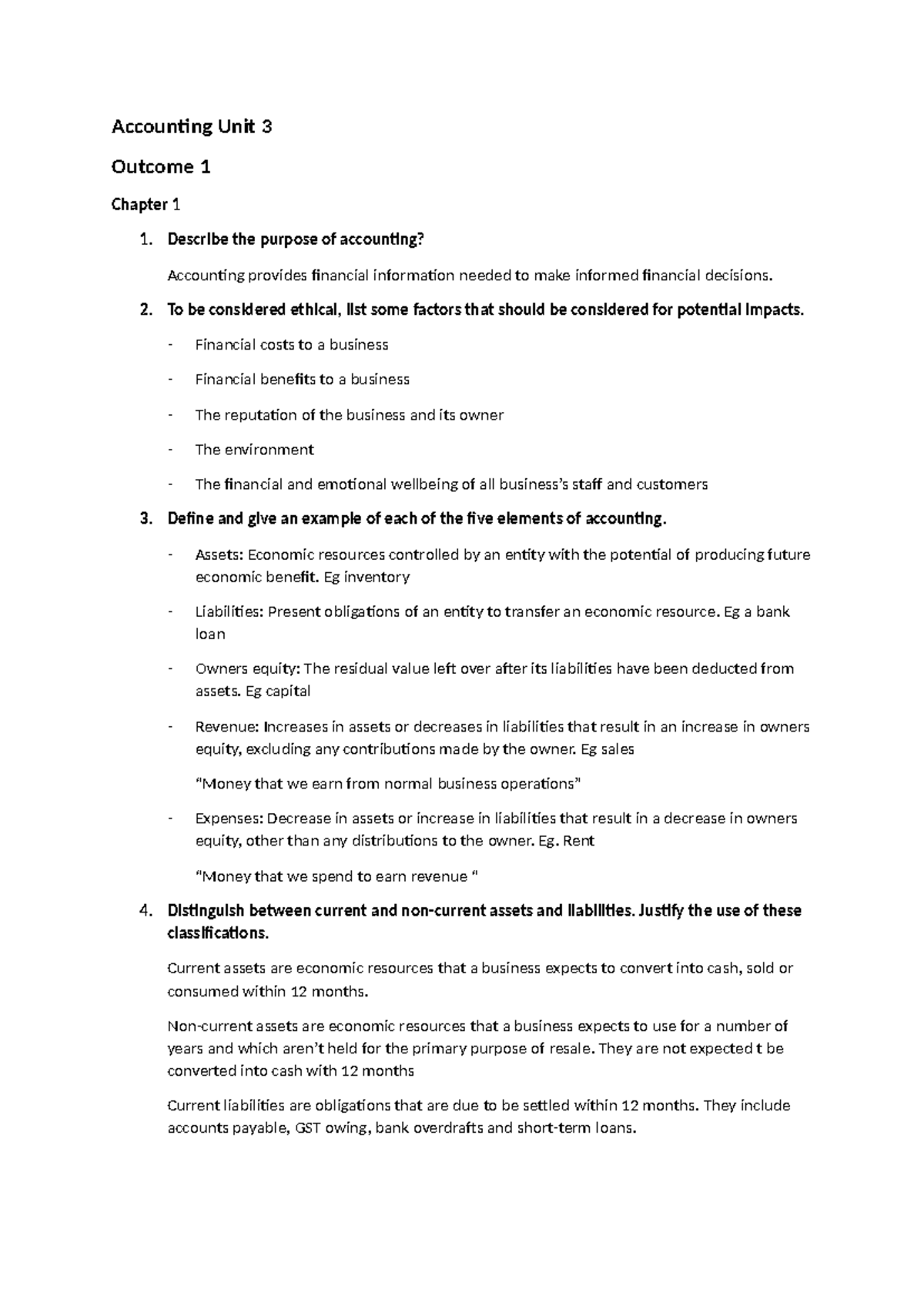 Accounting U3 AOS 1 Chapter Questions: Key Concepts and Insights - Studocu