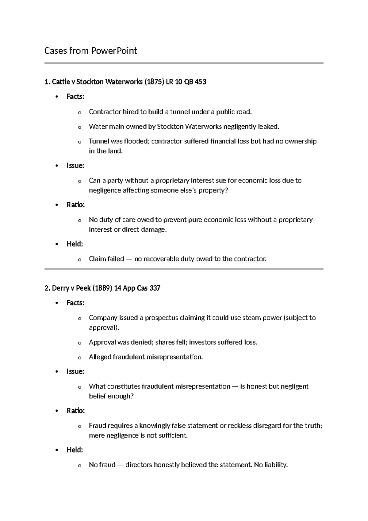 Duty of Care Case Summaries: Key Legal Principles and Outcomes - Studocu