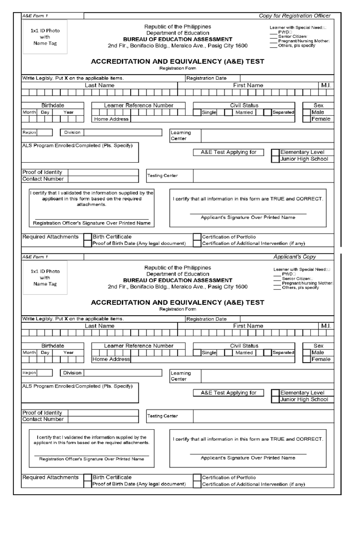 Revised A E Form 2024 - filipino - Form 1 Copy for Registration Officer ...