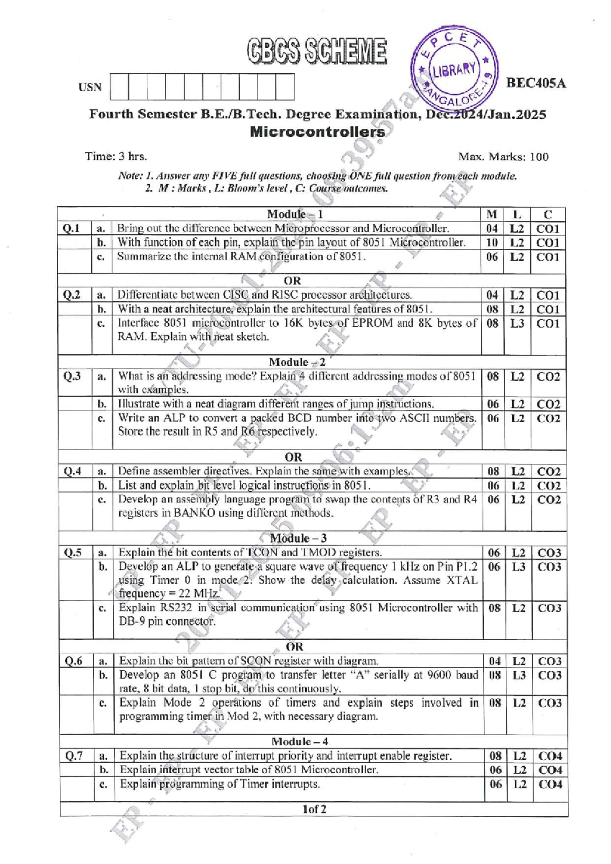 BEC405A - Microcontroller Previous Year Questions for 4th Sem - Studocu